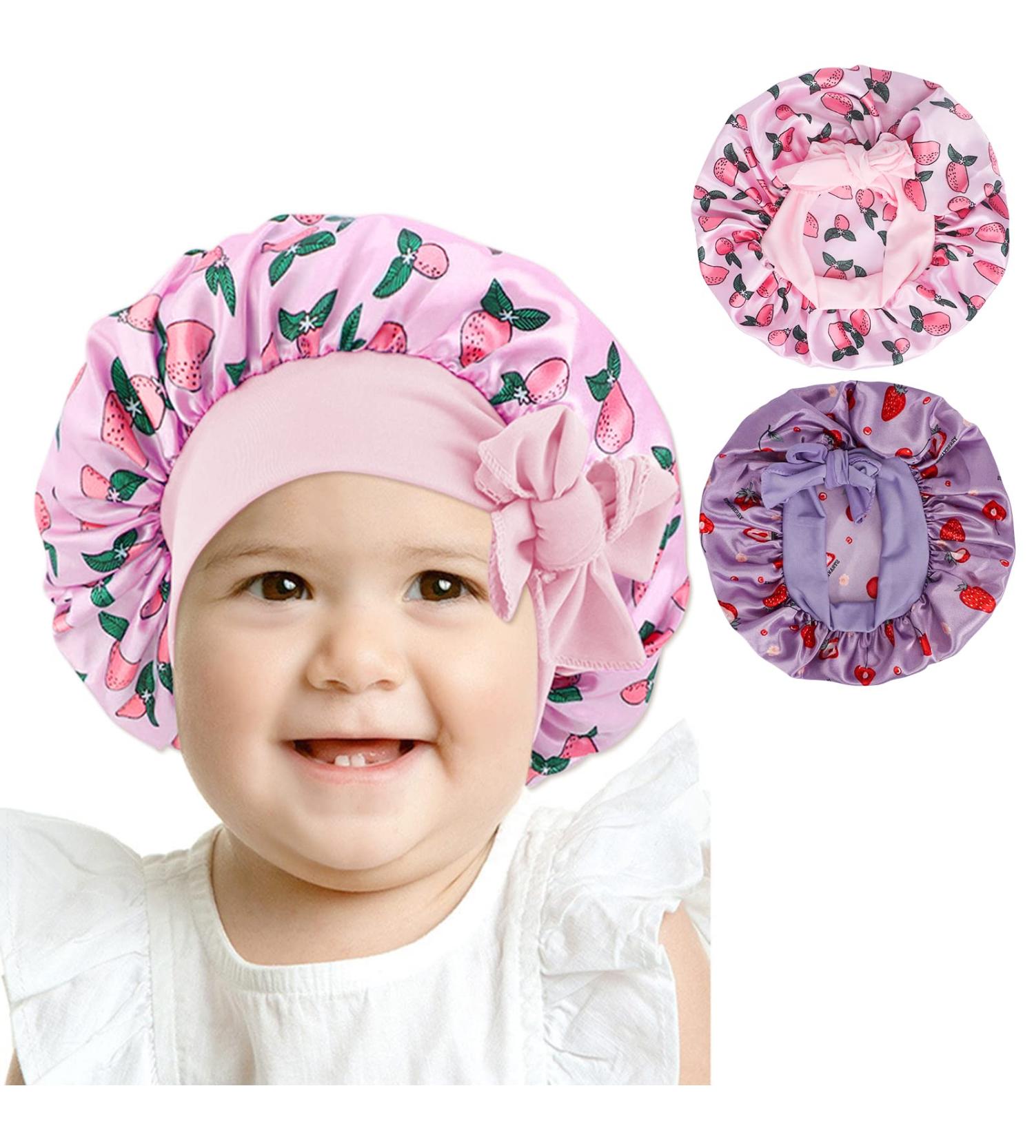 Arqumi Kids Satin Sleeping Bonnet 2-Pack - Pink+Purple Patterned Hair Bonnets for Children - Buy Online on GoSupps.com