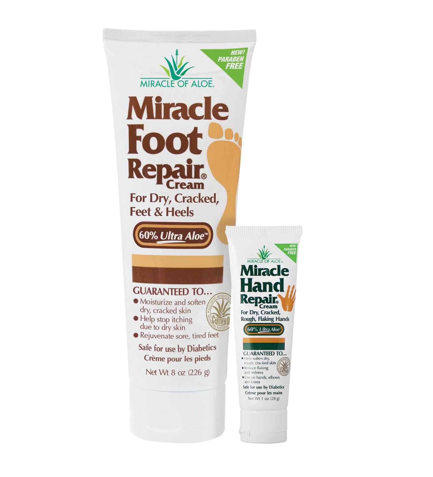 Miracle Foot & Hand Repair Cream Set | 8 oz Foot Cream & 1 oz Hand Lotion | Aloe Vera for Dry Cracked Skin | Diabetic-Safe Moisturizing & Healing - Buy Online on GoSupps.com