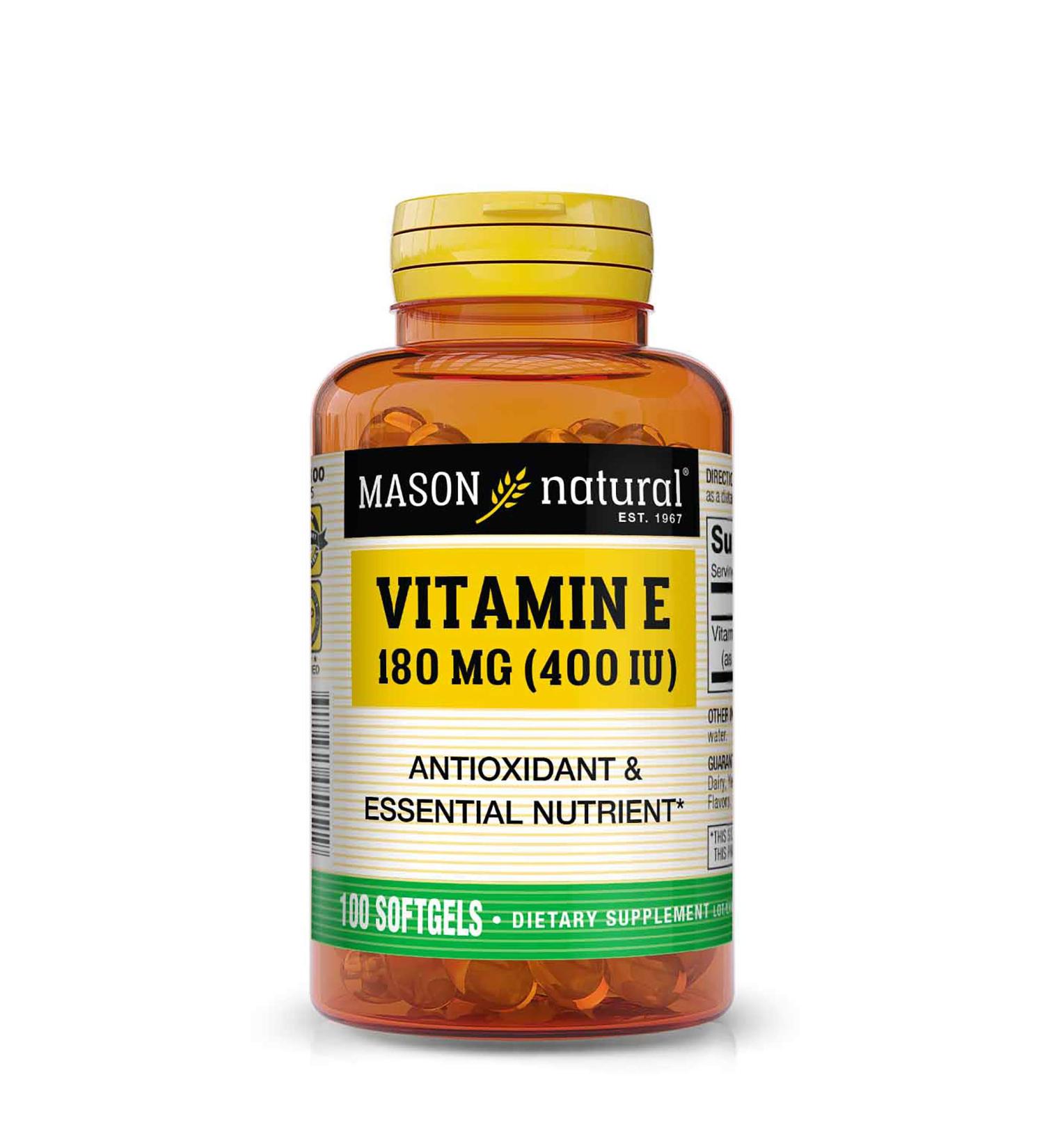 Mason Natural Vitamin E 180 mg (400 IU) - 100 Softgels for Antioxidant Support - Buy Online on GoSupps.com