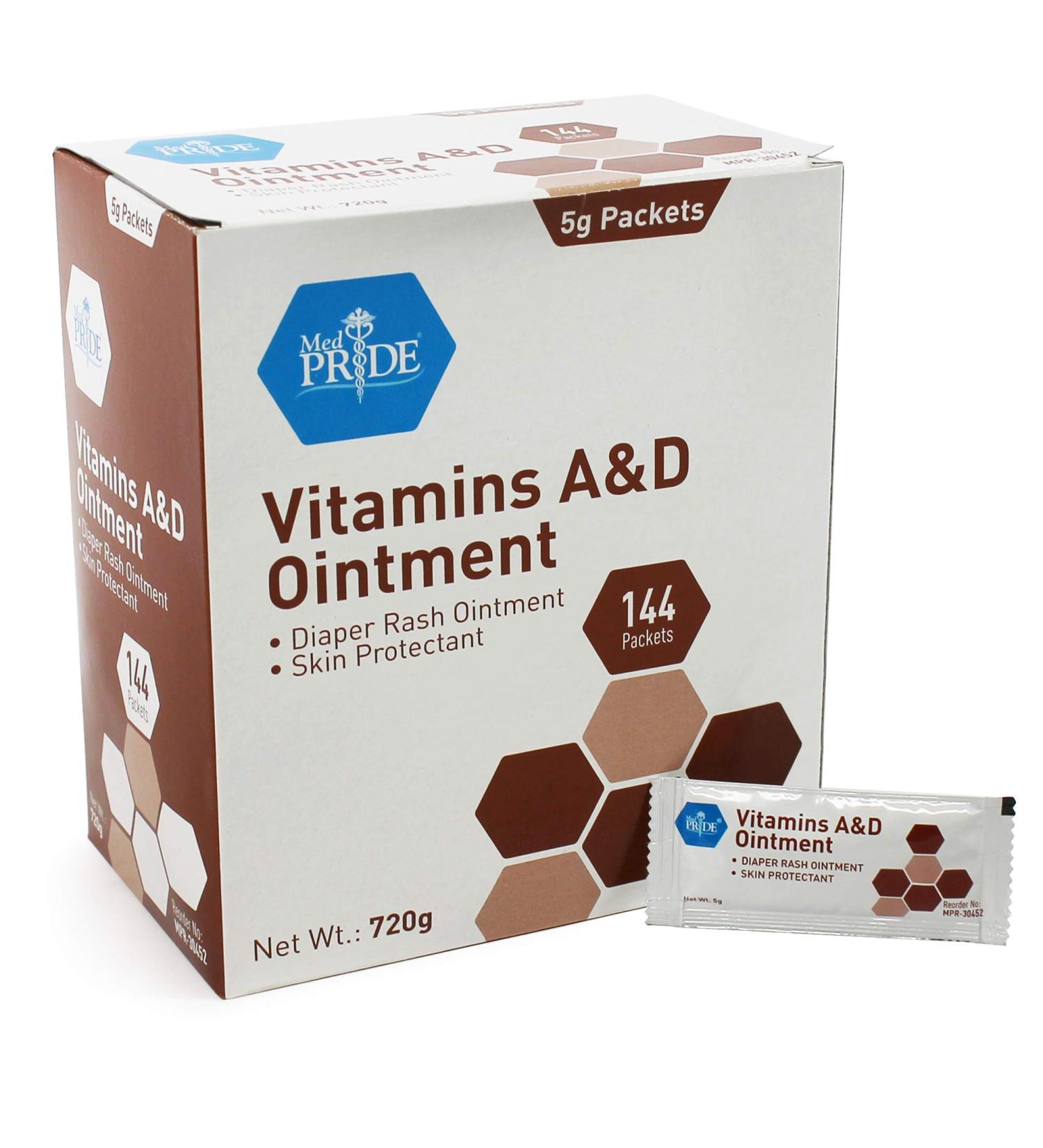 Medpride Vitamin A & D Skin Protectant Ointment | 144 5g Packets for Body Chaffing, Diaper Rash, Cuts, Dry-Cracked Skin | Lanolin & Petrolatum Formula for Men, Women & Babies - Buy Online on GoSupps.com