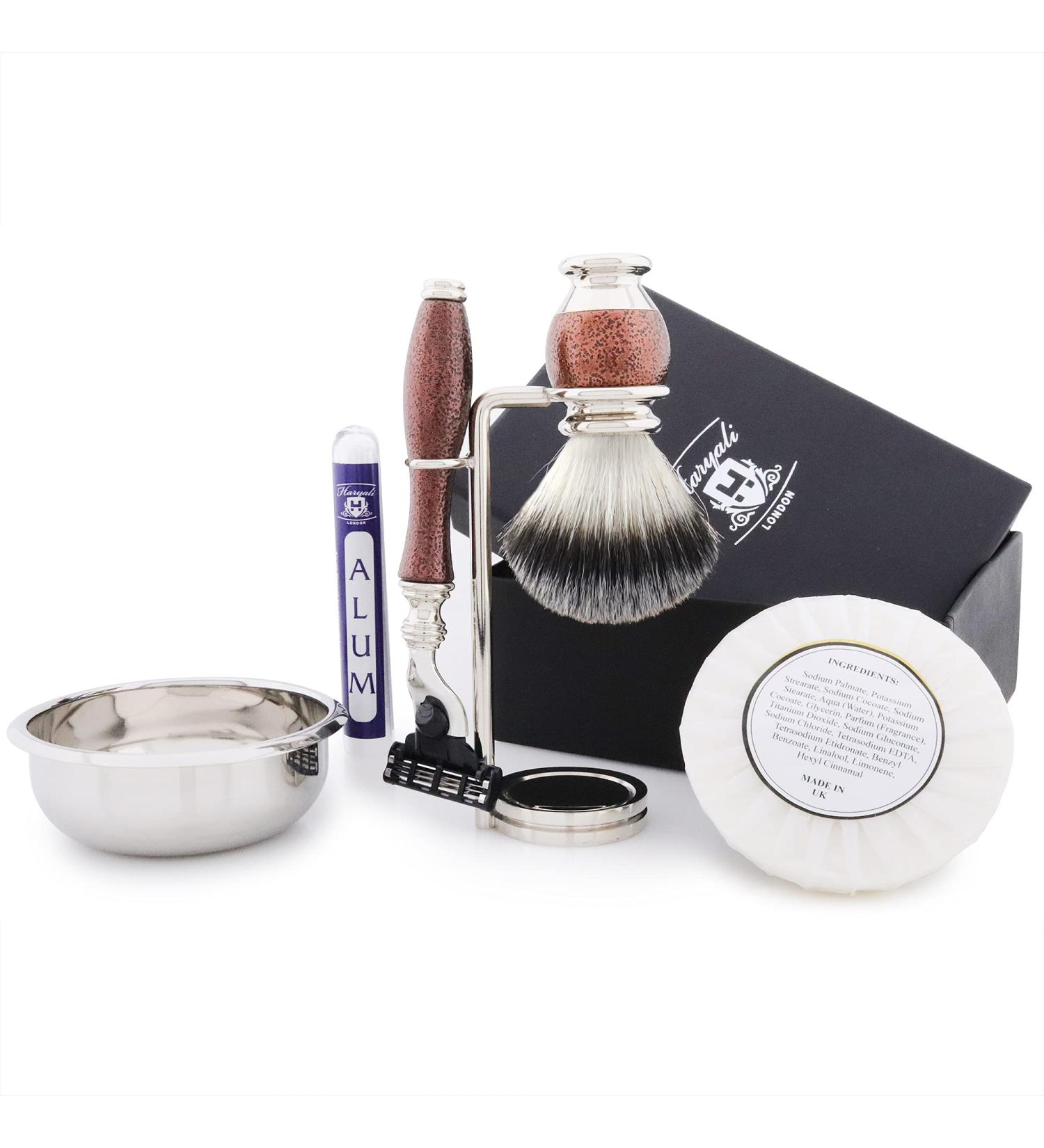 6 Pc Men's Grooming & Shaving Kit | 3 Edge Razor Badger Hair Brush Soap & Bowl | Perfect Gift for Him - Buy Online on GoSupps.com