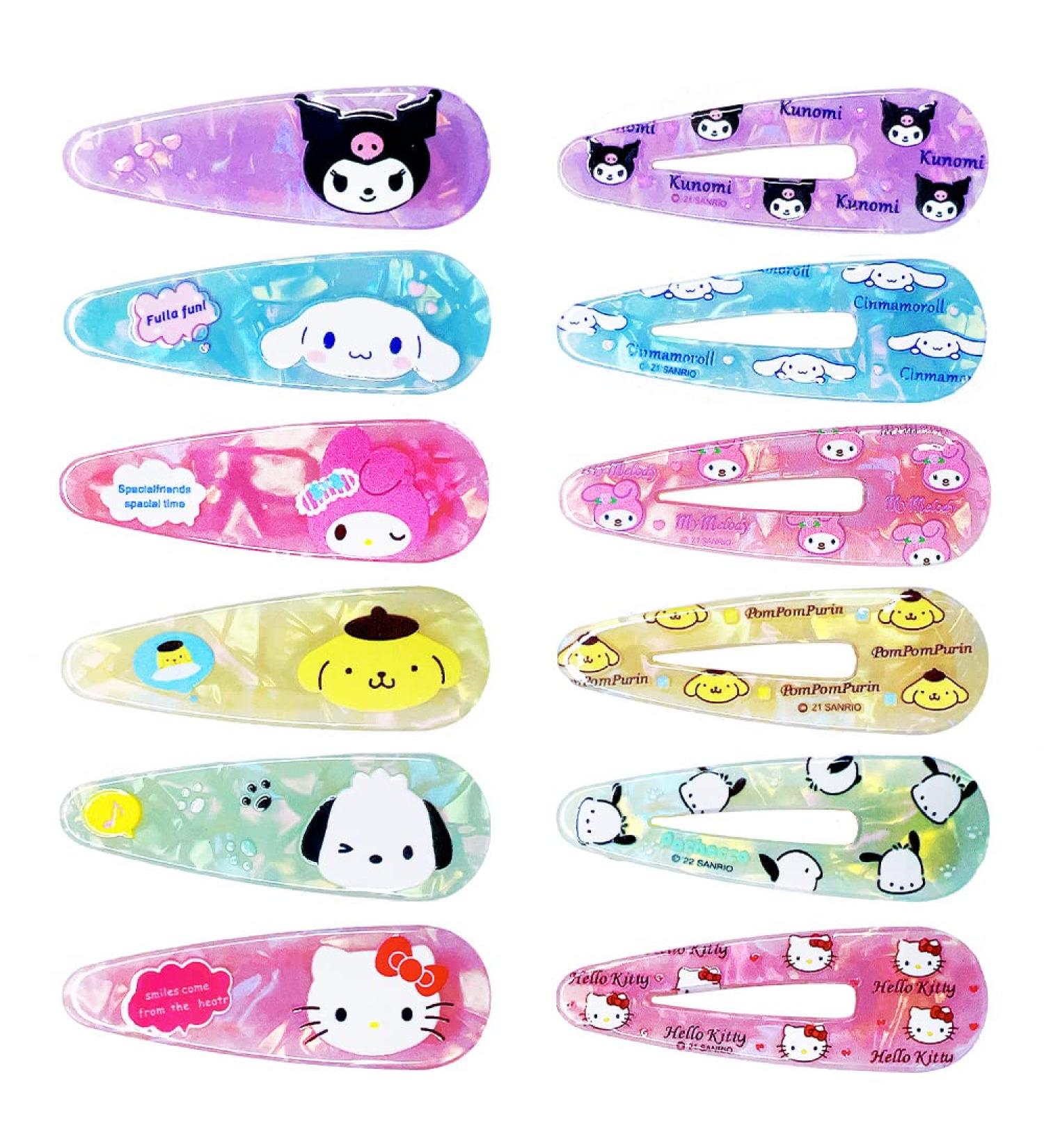 Cute Kuromi Melody Cinnamoroll Kitty Hairpins Hair Accessories for Girls (12Pcs) - Buy Online on GoSupps.com