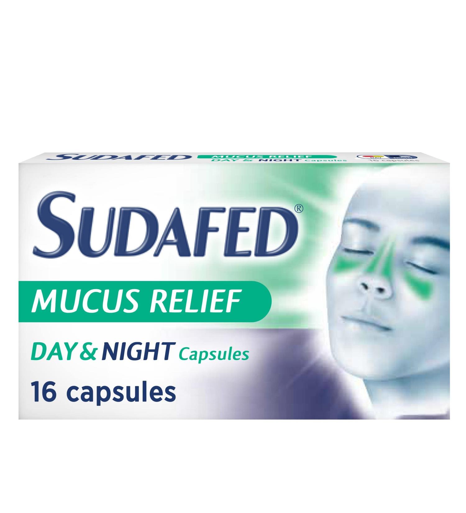Sudafed Mucus Relief Day/Night Capsules - 16 Count - Unblock Nose, Ease Aches - Day & Night Formula - Buy Online on GoSupps.com