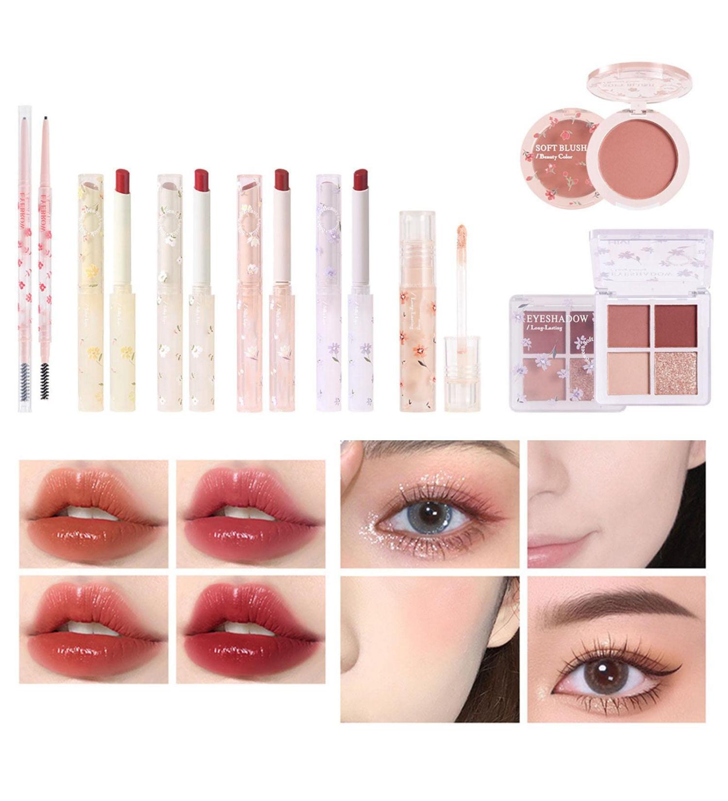 Juzinqu Korean Makeup Set | 8 & 16-Part All-in-1 Gift Set | Lipstick Rouge Eyeshadow Eyebrow & Concealer Pencils | Perfect Makeup Gift Set Online - Buy Online on GoSupps.com