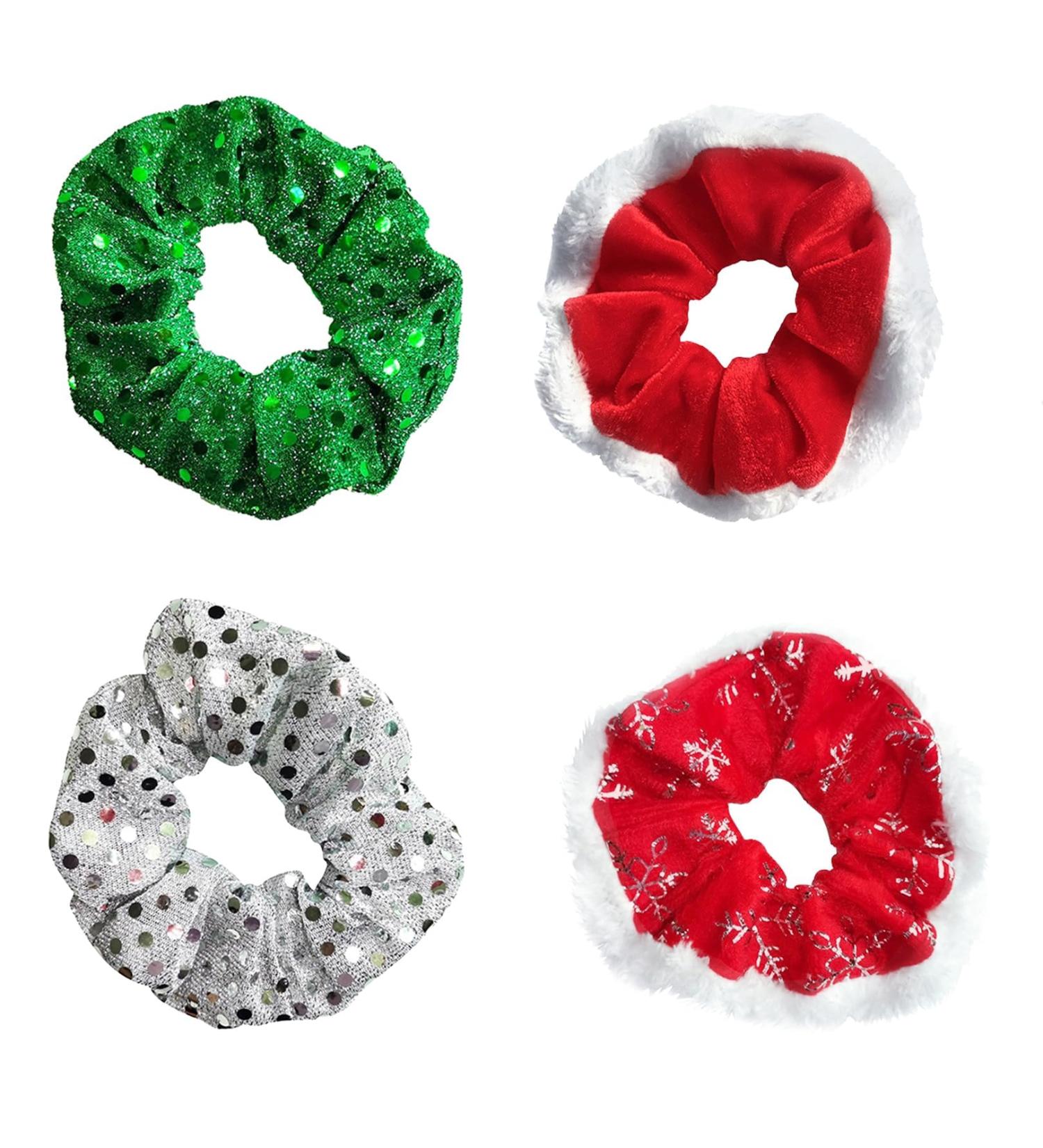 Christmas Glitter Sequin Scrunchies - Red & Green Hair Accessories for Girls & Women (4 Pack) - Buy Online on GoSupps.com