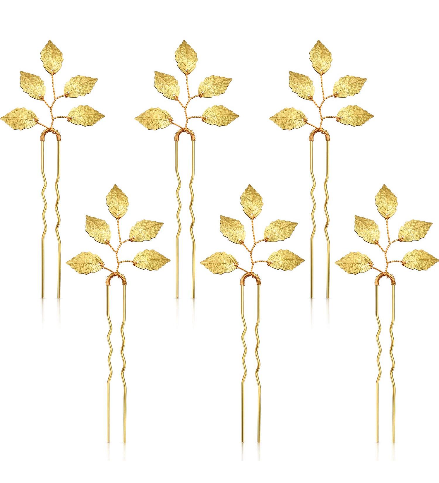 6 Pack Bride Gold Leaf Hair Pins - Vintage Leaves Wedding Hair Clips for Bride & Bridesmaids - Buy Online on GoSupps.com