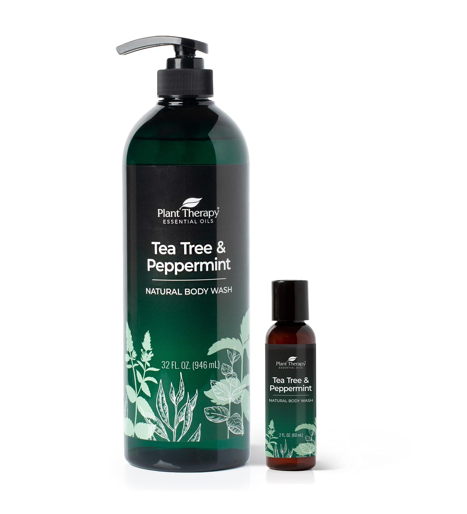 Plant Therapy Tea Tree & Peppermint Body Wash 32oz + 2oz Travel Size - Sulfate-Free, All Skin Types, Men & Women - Buy Online on GoSupps.com