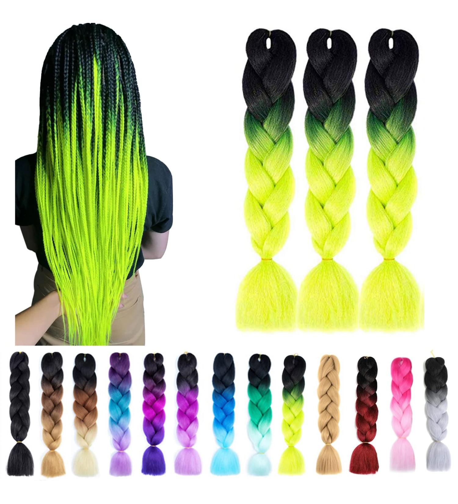 Ombre Jumbo Braiding Hair Fluorescent Green Extension 24 Inch Braiding Hair Extension for Women High Temperature Jumbo Braids for Twist Crochet Braiding Hair(B13) - Buy Online on GoSupps.com