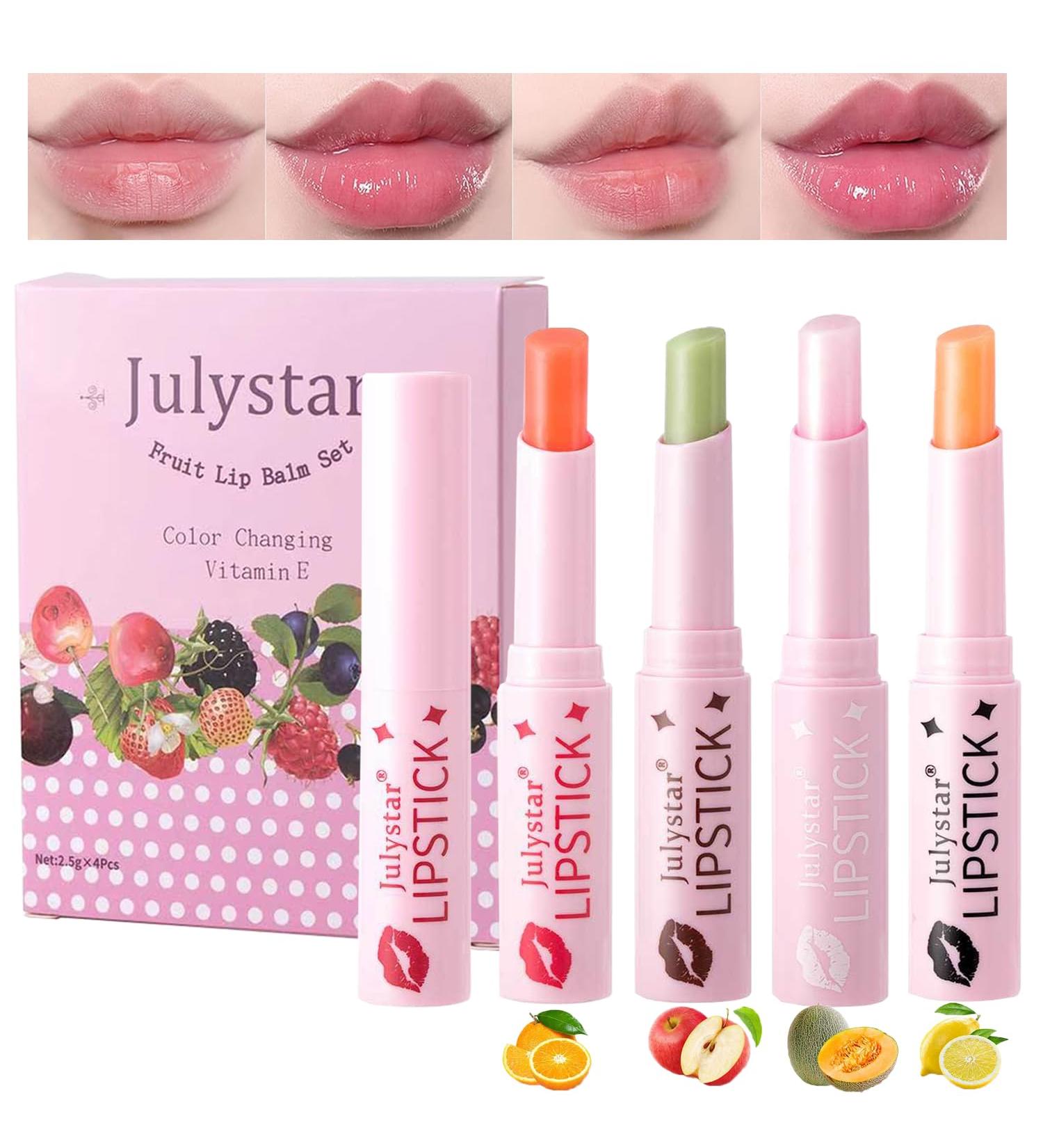 4 Pack Fruity Color Changing Lipsticks - Moisturizing and Long Lasting with Vitamin E Hydration Lightweight Texture Tinted Lip Balm with Gift Box for Girls Women (B) - Buy Online on GoSupps.com