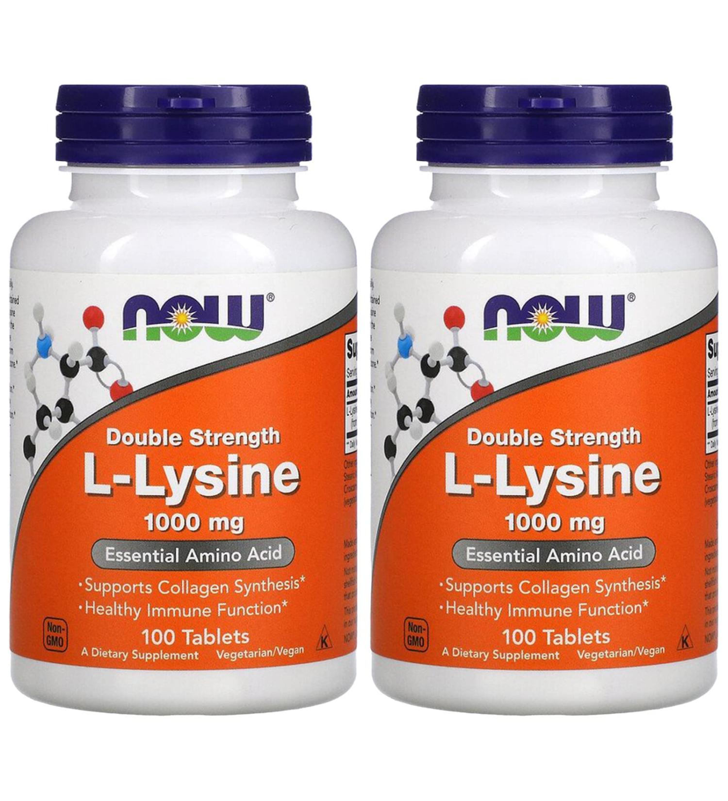 NOW Foods L-lysine 1000mg - 200 Capsules Immune Support High Potency Pack of 2 - Best Price & Fast International Shipping - Buy Online on GoSupps.com