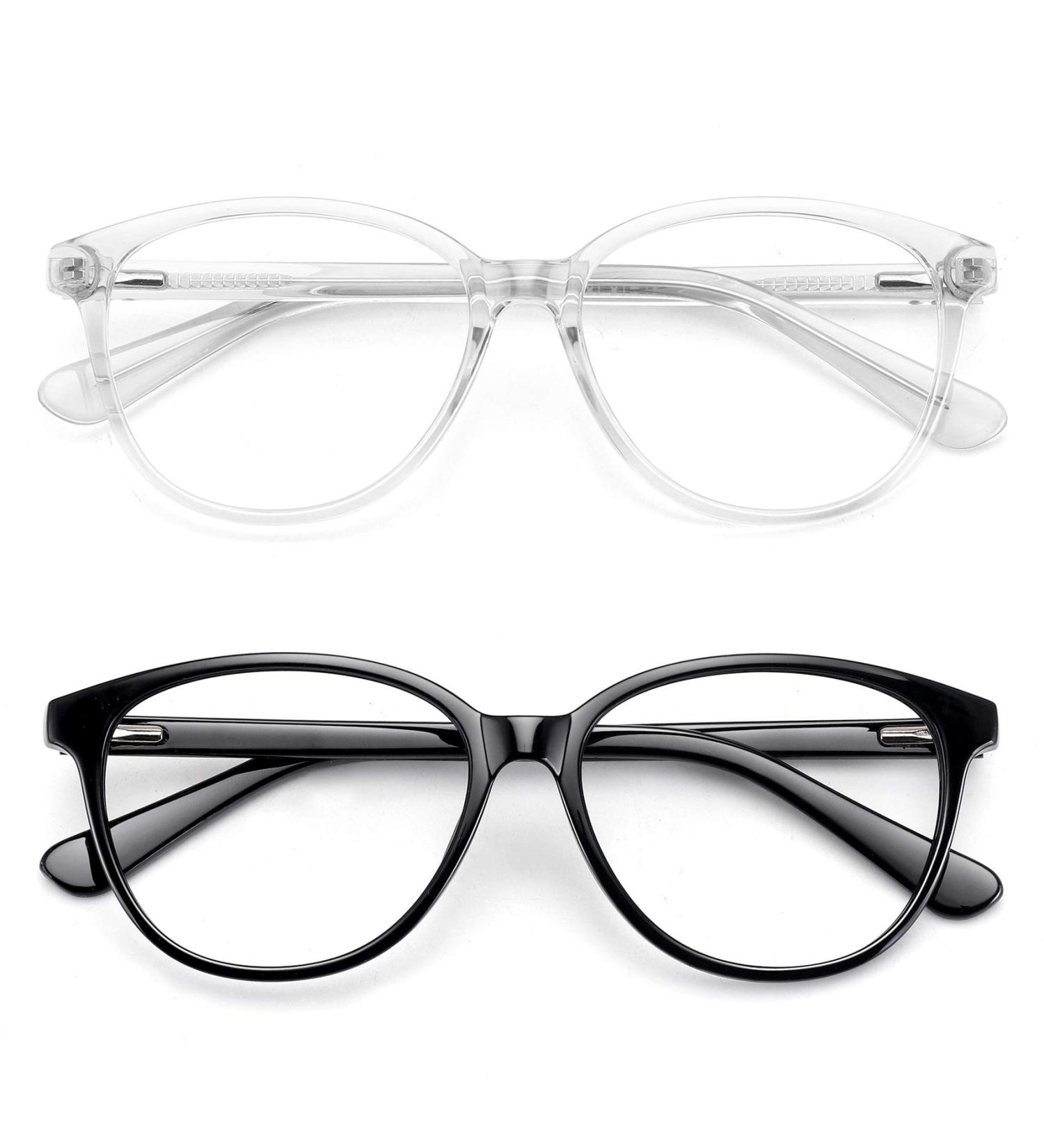 Women's Blue Light Blocking Round Non-Prescription Glasses 2 Pack - Black+Clear - Buy Online on GoSupps.com