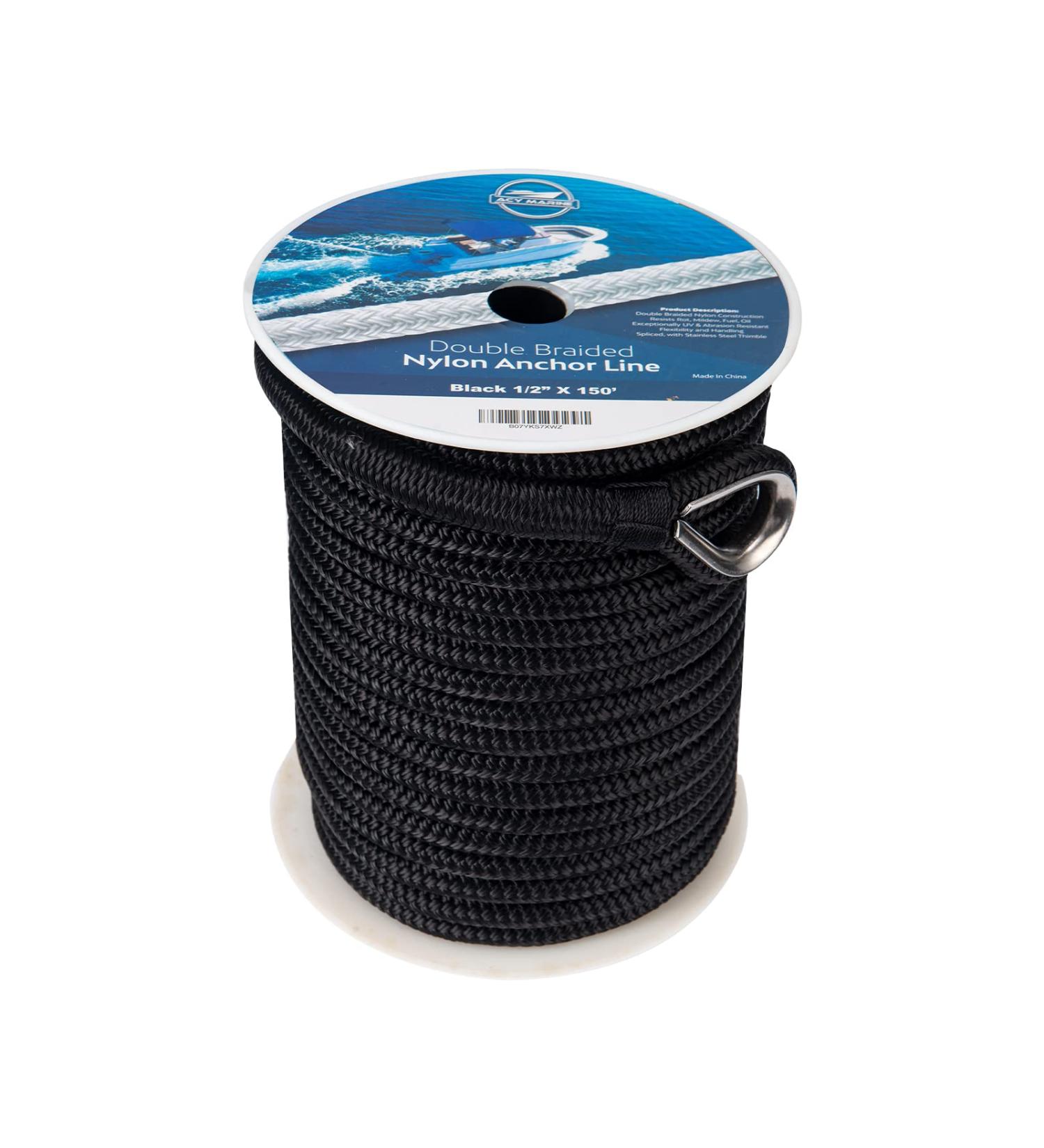 1/2-Inch x 100-Feet Black Double Braided Nylon Anchor Line with Stainless Thimble - Buy Online on GoSupps.com
