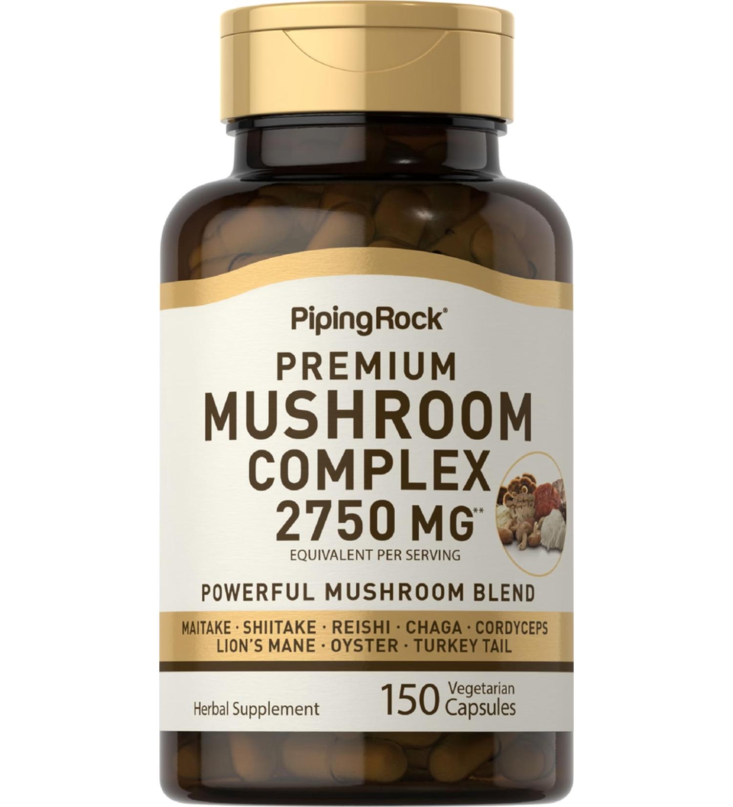 Piping Rock Mushroom Complex Capsules 2750mg - 150 Pills, 8 Mushroom Extract Blend | Herbal Supplement - Buy Online on GoSupps.com
