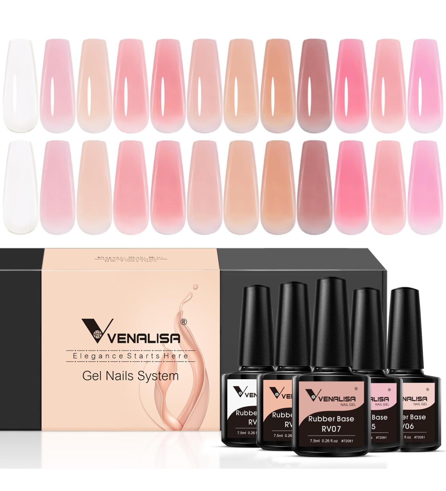 VENALISA 3 in 1 Rubber Base Gel Nail Polish Set - 12 Colors of Nude Pink & Sheer Strengthener Kit for Long-lasting Nails - International Shipping Available - Buy Online on GoSupps.com