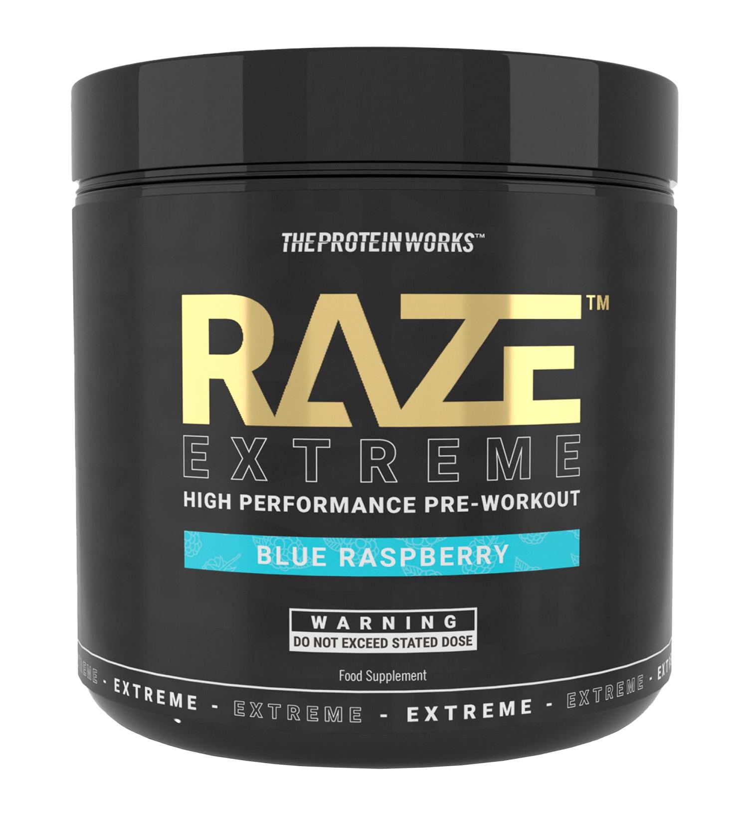 Protein Works Raze Extreme Pre-Workout Powder - Blue Raspberry | Boost Energy with Creatine Caffeine & Beta Alanine | 30 Servings - Buy Online on GoSupps.com