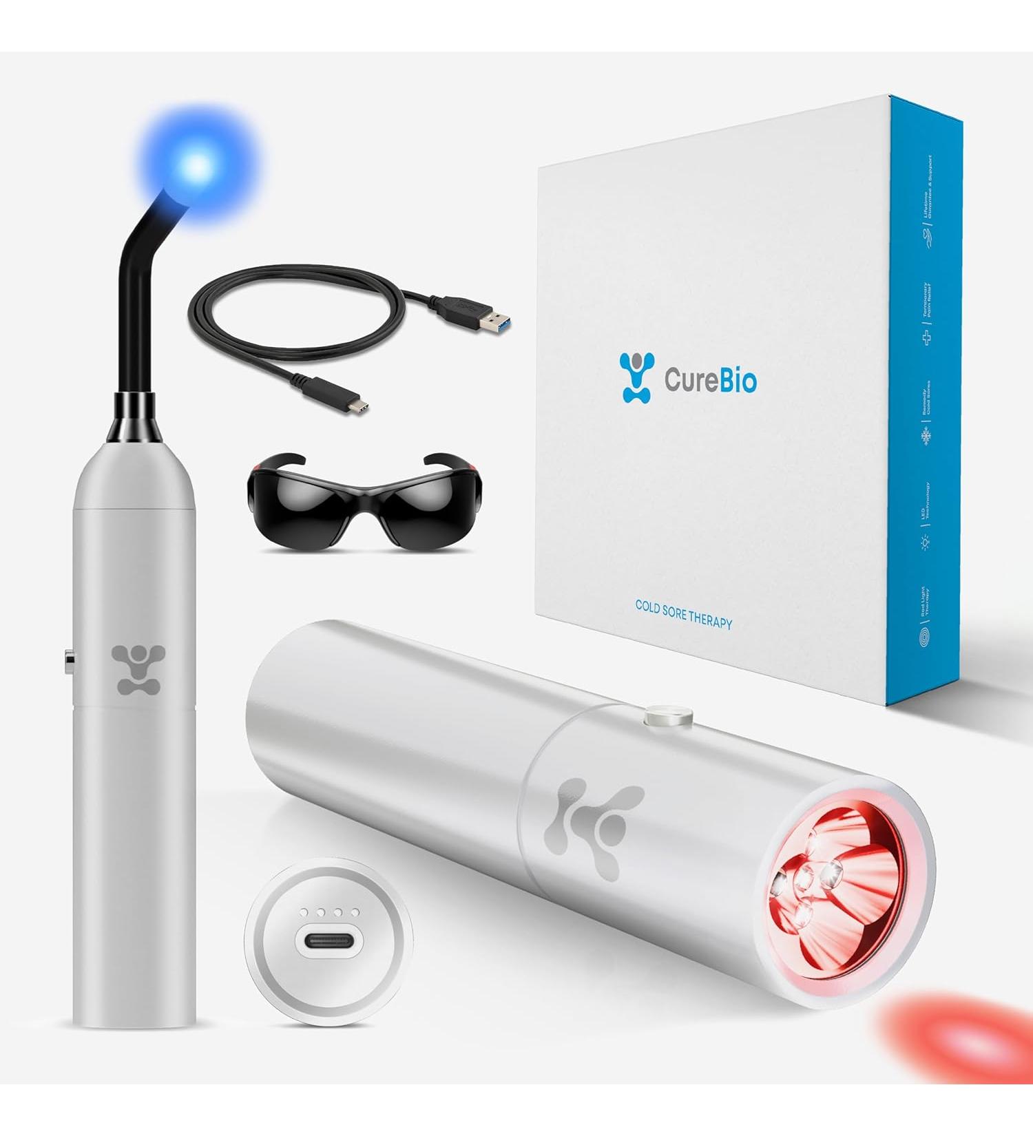 Curebio Medical Grade FSA HSA Approved Infrared Red Light Therapy Device Treat Cold Sore Canker Sore Fever Blister Near Infrared and Blue Light Therapy Wand - Buy Online on GoSupps.com