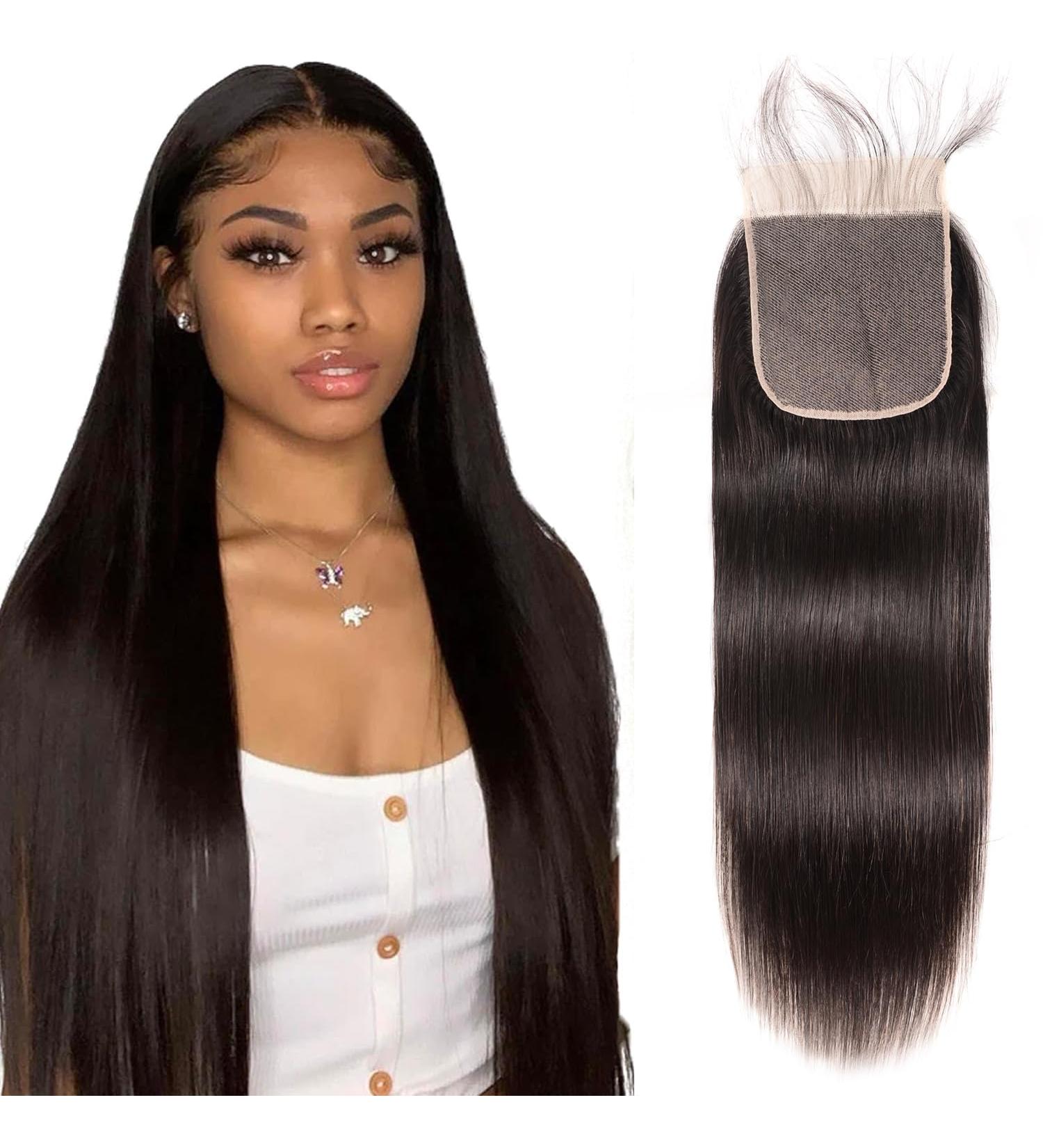 Closure Human Hair 4X4 Lace Closure Brazilian Virgin Human Hair Straight Lace Closure Free Part 100% Unprocessed Human Hair 4x4 Lace Closure Natural Black Color Wet And Wavy Hair Closure 10inch - Buy Online on GoSupps.com