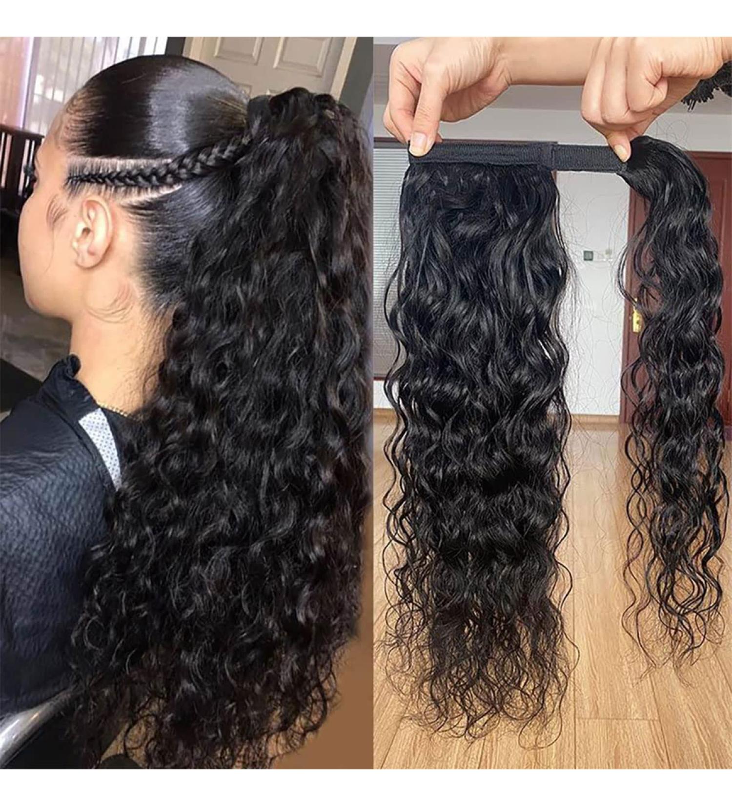 Magic Paste Ponytail Extension - Curly Wrap Around Water Wave Hairpiece for Black Women | 12 Inch Natural Black Ponytail - Buy Online on GoSupps.com