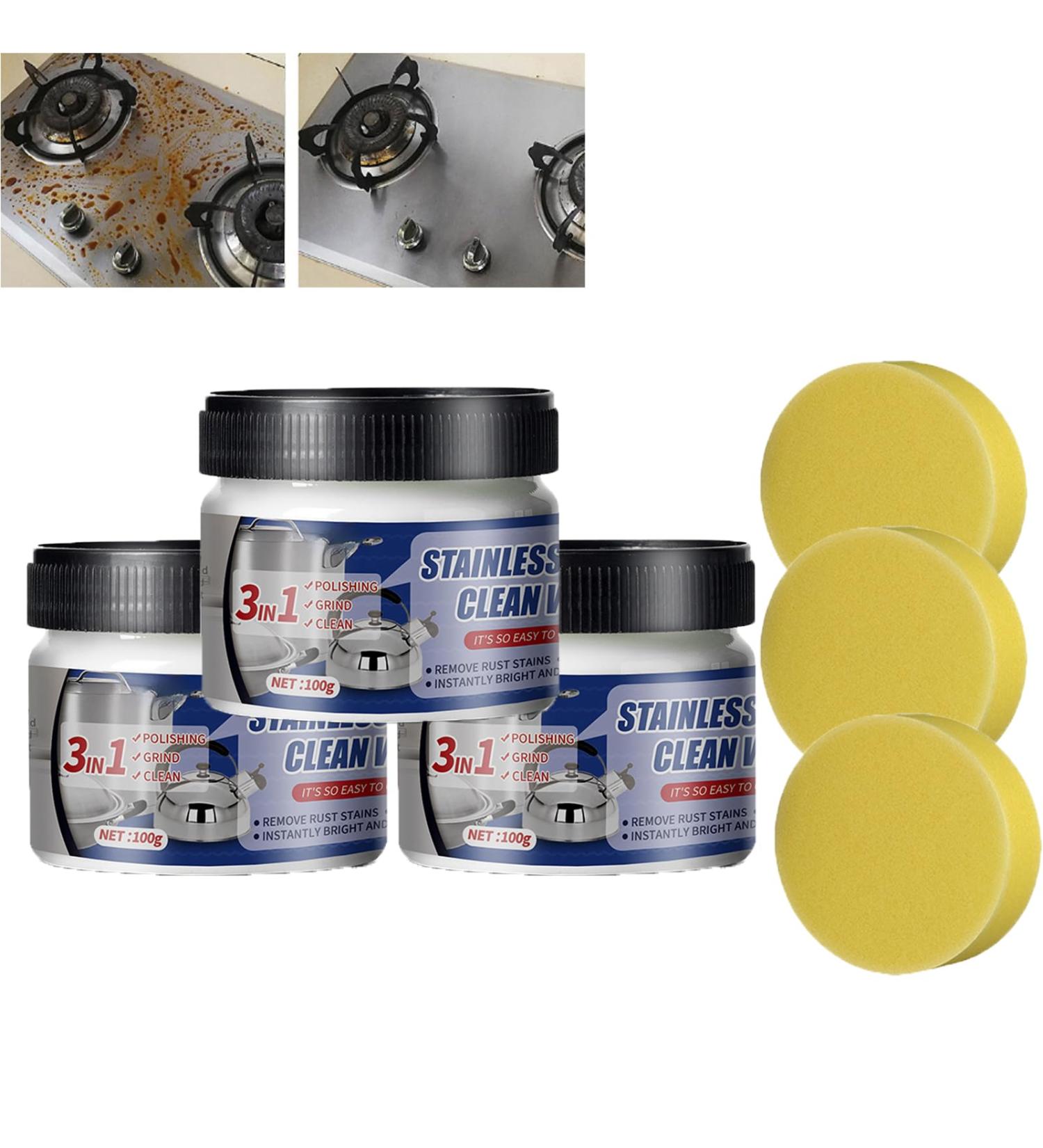 Stainless Steel Clean Wax Magical Nano-Technology Stainless Steel Cleaning Paste Multifunctional Cleaning Metal Polishing Wax 3 in 1 Stainless Steel Wax Cleaner for Grease (3pcs) - Buy Online on GoSupps.com