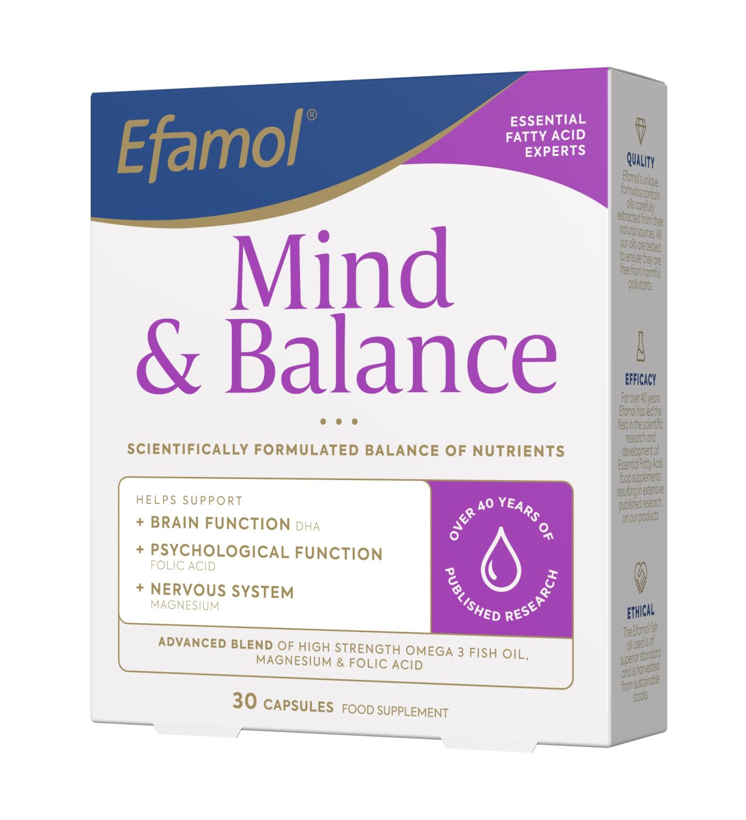 Efamol Mind & Balance Supplement | DHA & EPA for Brain Function | 30 Capsules - Buy Online on GoSupps.com
