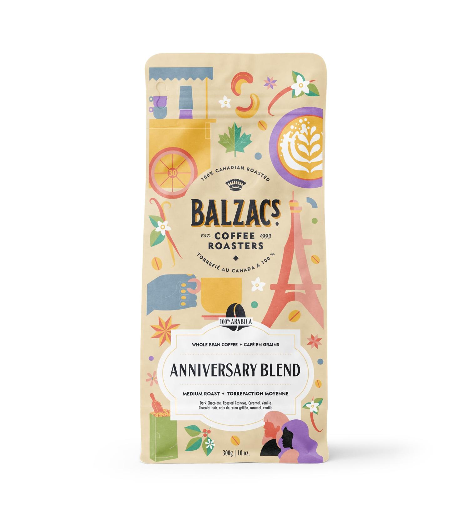 Balzac's Coffee Roasters - Anniversary Blend | 100% Arabica Whole Bean Coffee | Medium Roast | 300G 10oz. (Pack of 1)