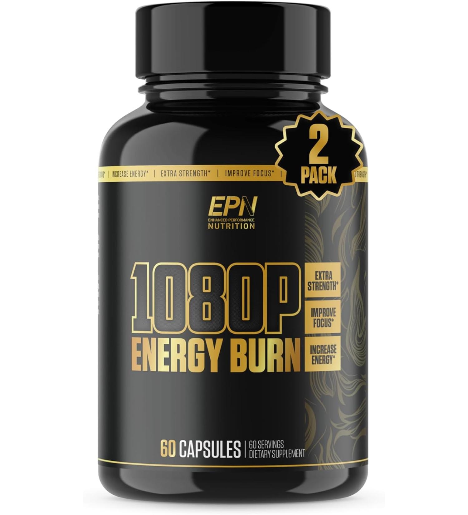 1080p Thermogenic Energy Burn - #1 Rated Energy & Pre Workout for Men & Women - Supports Healthy Metabolism - With L-Carnitine  Yohimbe Bark  Green Tea  Caffeine - 120 Servings - Buy Online on GoSupps.com