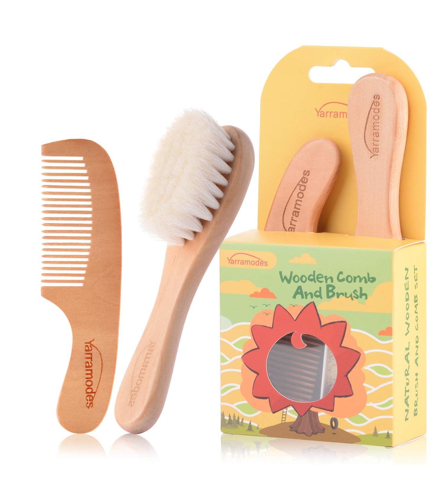 Baby Goat Hair Brush and Comb Set for Newborns & Toddlers - Eco-Friendly Safe Brush for Cradle Cap - Natural Wooden Comb - Perfect Baby Shower Gift - Buy Online on GoSupps.com