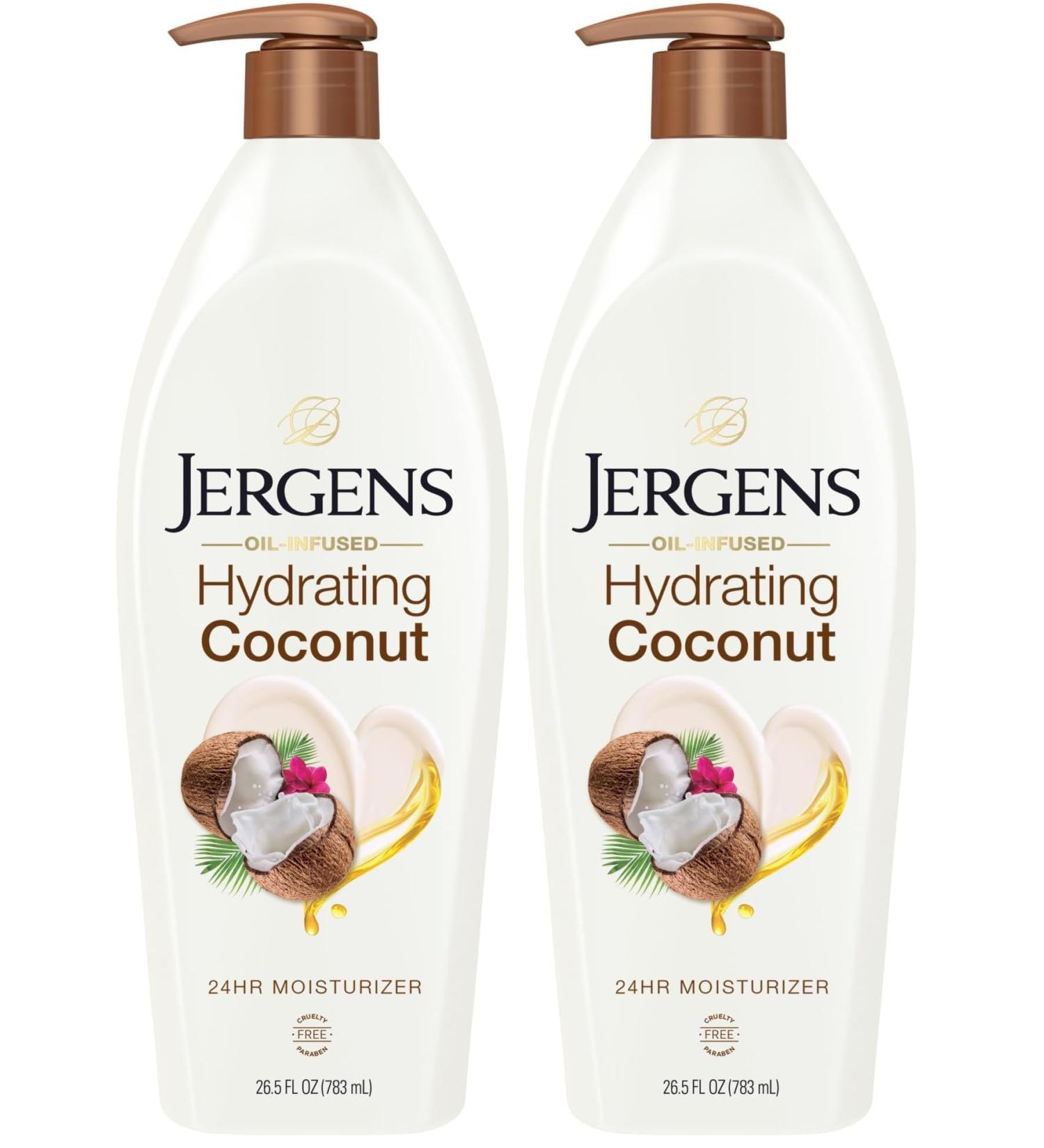 Jergens Hydrating Coconut Body Moisturizer Infused with Coconut Oil Dermatologist Tested Hand and Body Lotion for Dry Skin 26.5 Oz (Pack of 2) - Buy Online on GoSupps.com