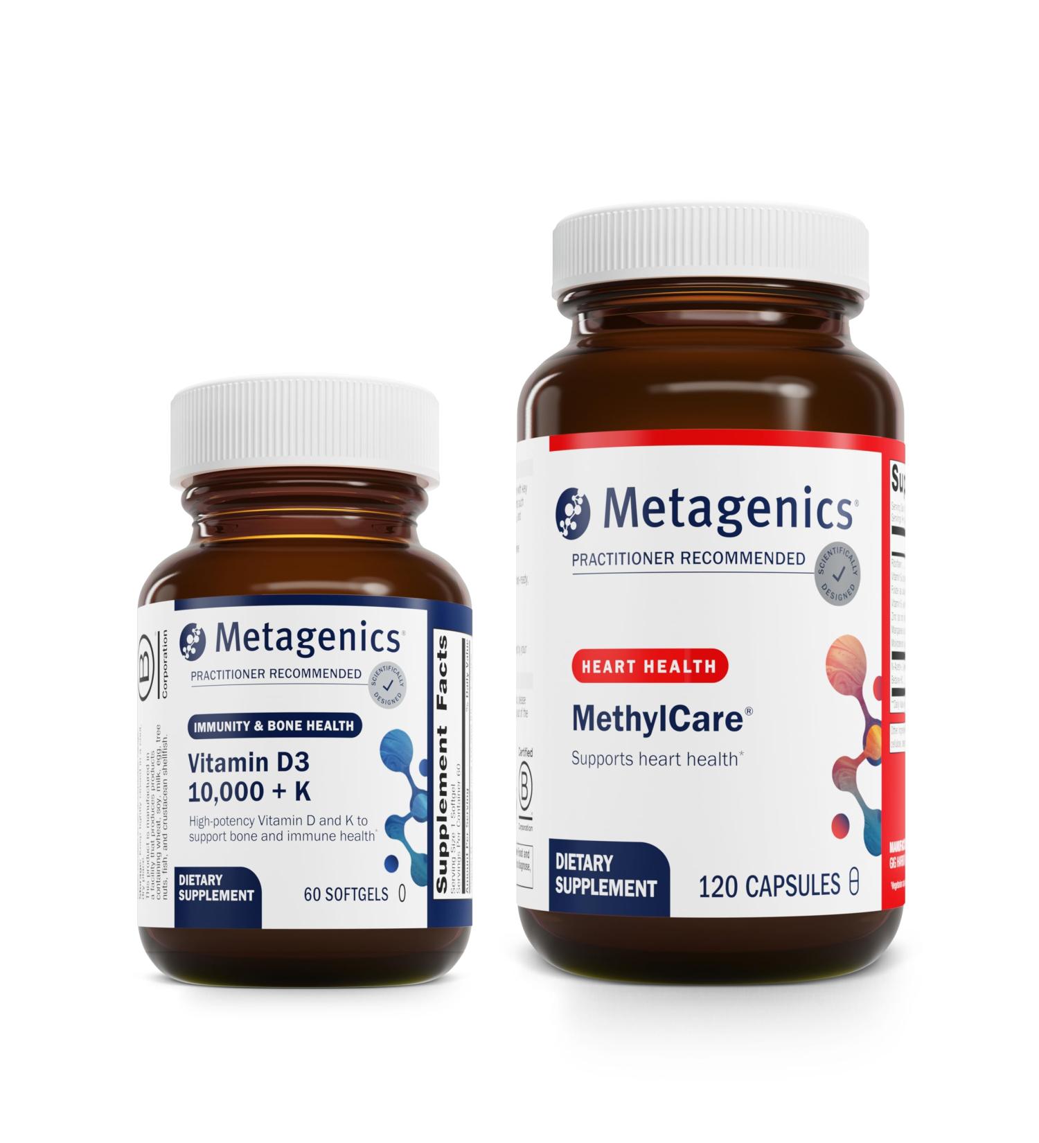 Metagenics Bundle - D3 10 000 + K & MethylCare - 60 Softgels of D3 for Immune Support Bone Health & Heart Health* - 120 Capsules of MethylCare for Homocysteine Metabolism & Methylation* - Buy Online on GoSupps.com