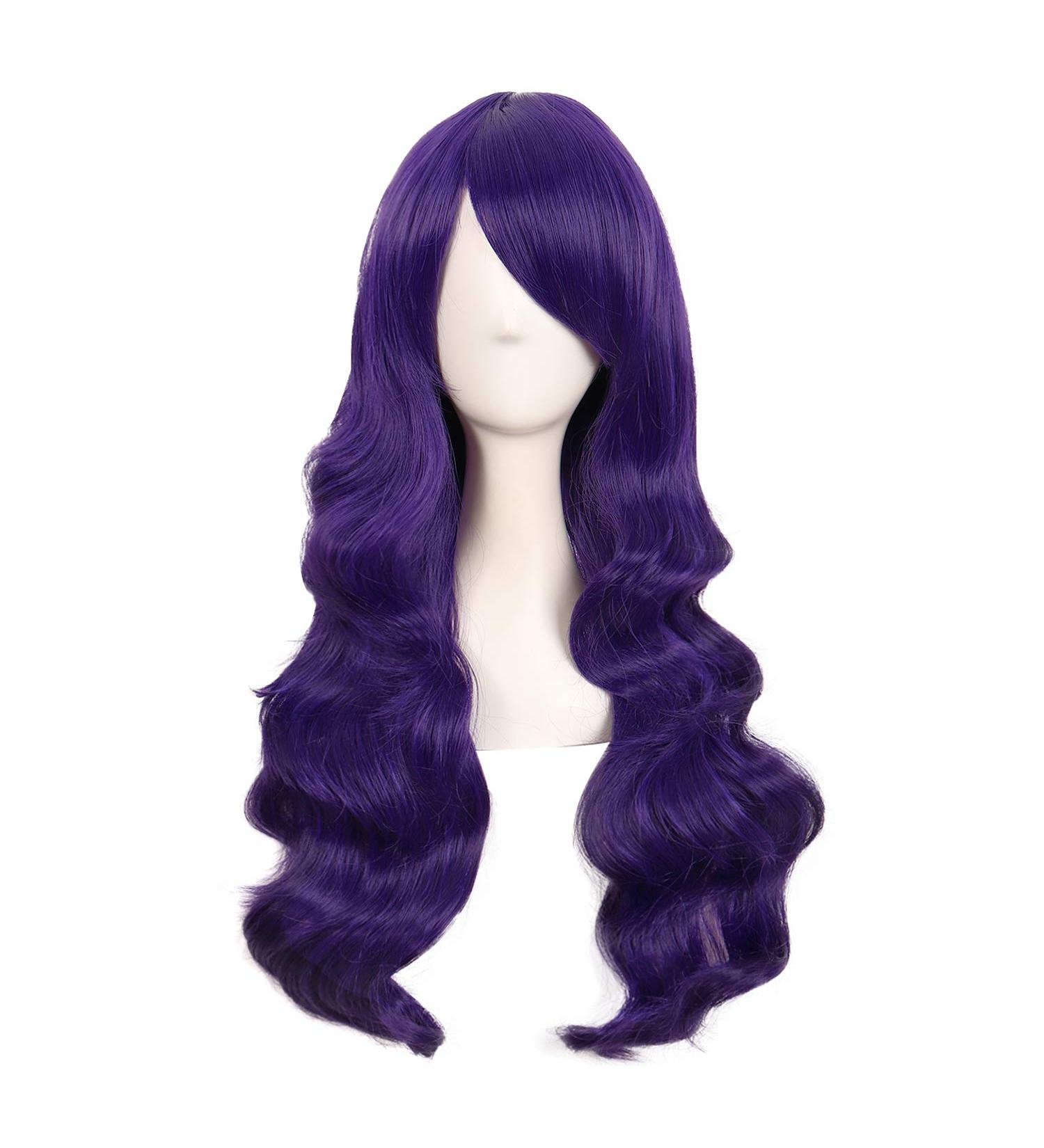 MapofBeauty 28 Charming Women Long Curly Synthetic Wig with Side Bangs in Dark Purple - Buy Online on GoSupps.com