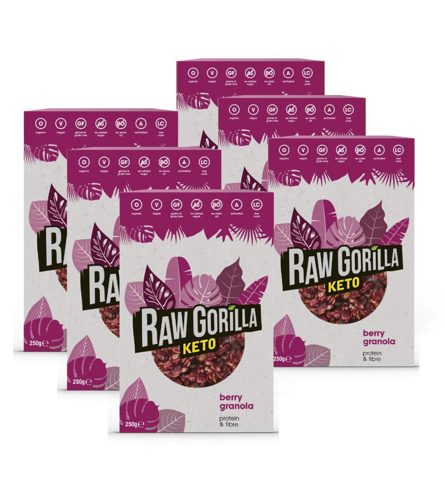Raw Gorilla Keto Berry Granola Breakfast 6Pack 6 x 250g Vegan Organic No added sugar Gluten Free Low carb Weight Loss Ideal for diabetics - Buy Online on GoSupps.com