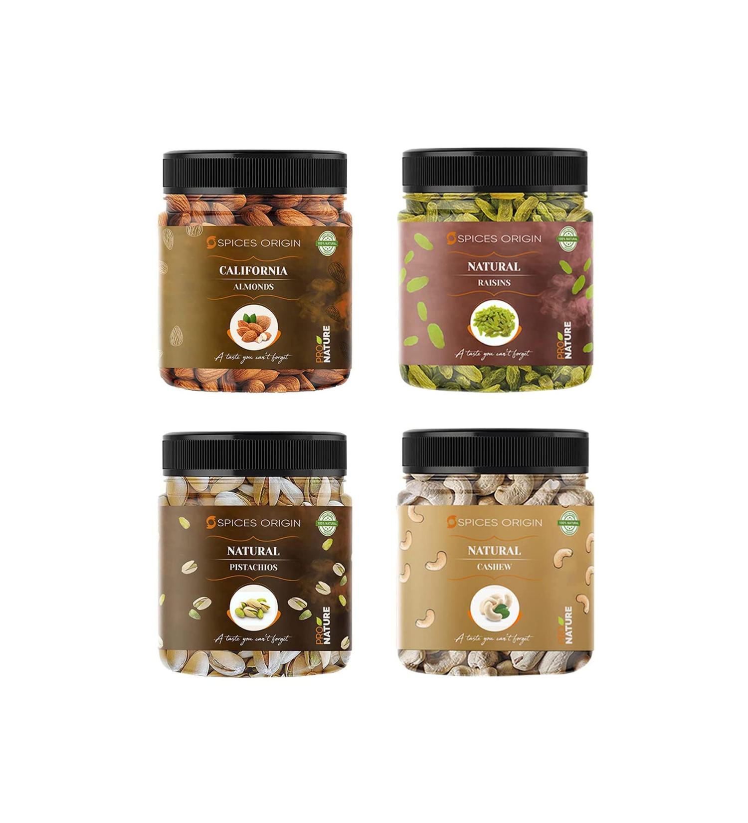Spices Origin Dry Fruits Combo Pack - 1000g (Almonds Cashews Pistachios Raisins- 250g) - All Premium. | Diwali Gift Combo_Packing May Vary - Buy Online on GoSupps.com