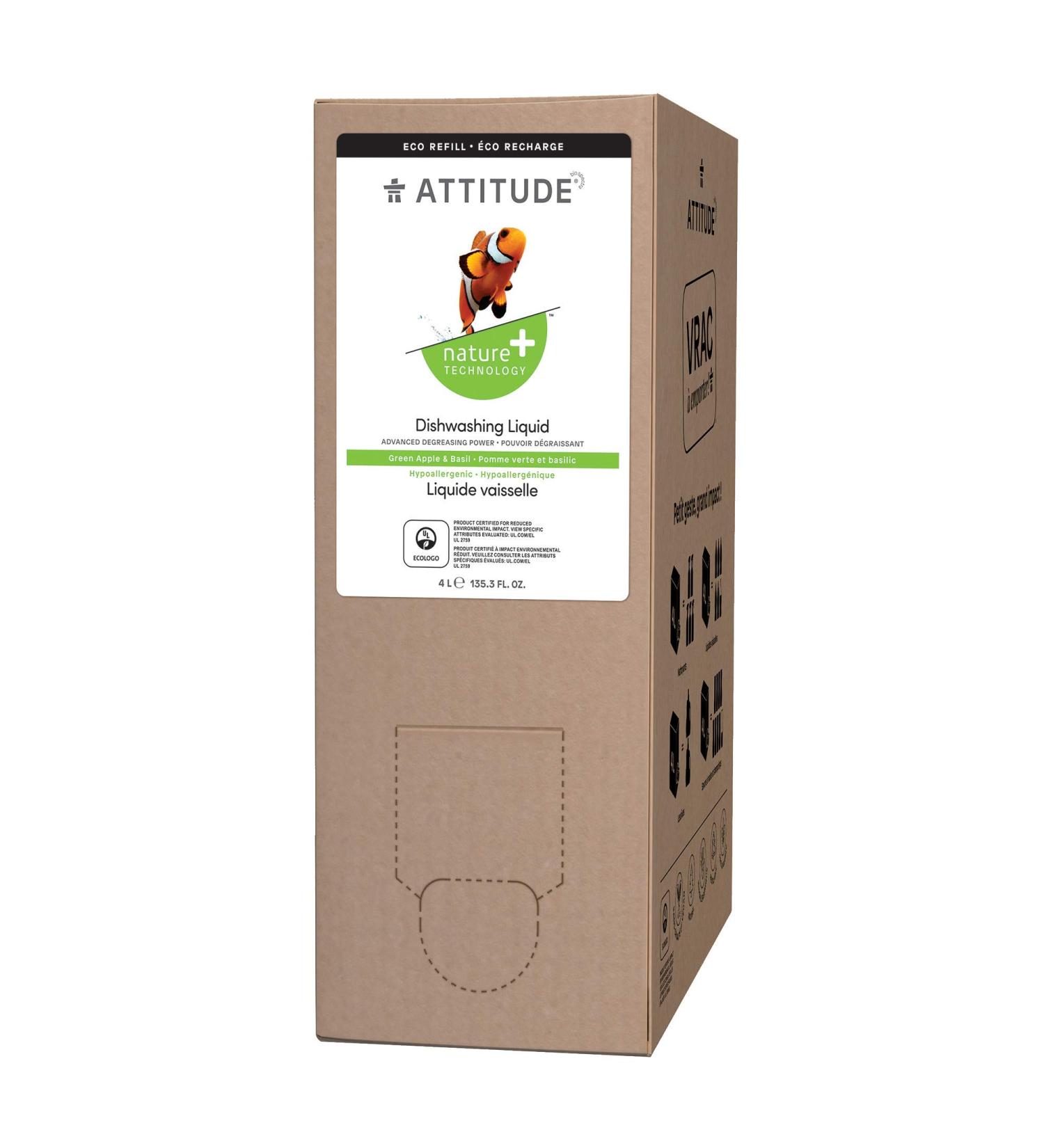 ATTITUDE Dish Detergent Bulk Refill - Vegan, Biodegradable Green Apple & Basil, 135.26 Fl Oz - Buy Online on GoSupps.com