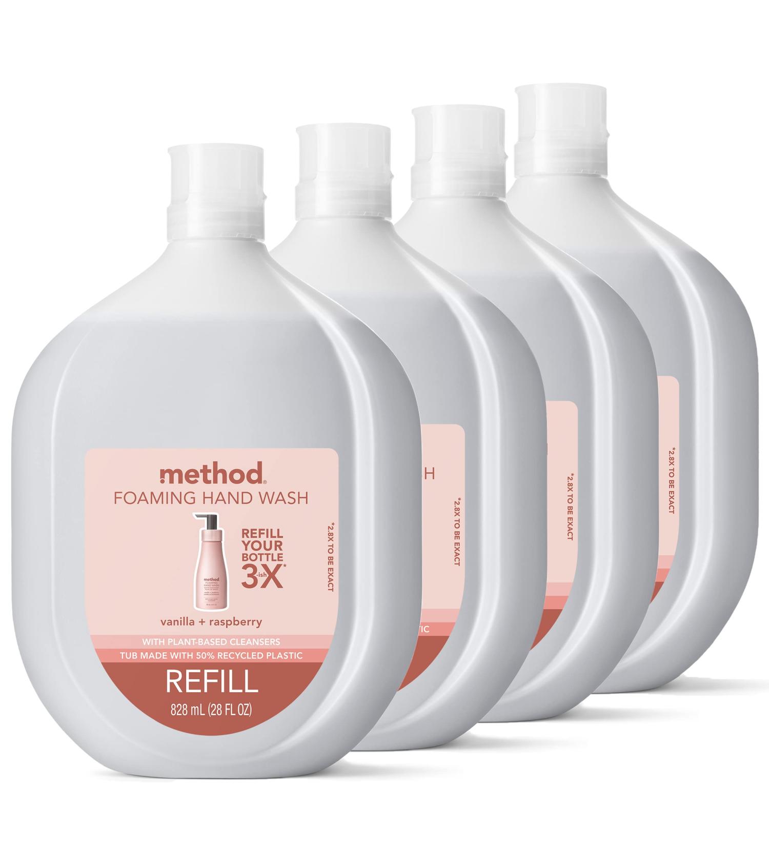 Method Premium Foaming Hand Wash Refill - Vanilla + Raspberry - 28 fl oz (Pack of 4) | Biodegradable Formula | Recyclable Bottles - Buy Online on GoSupps.com