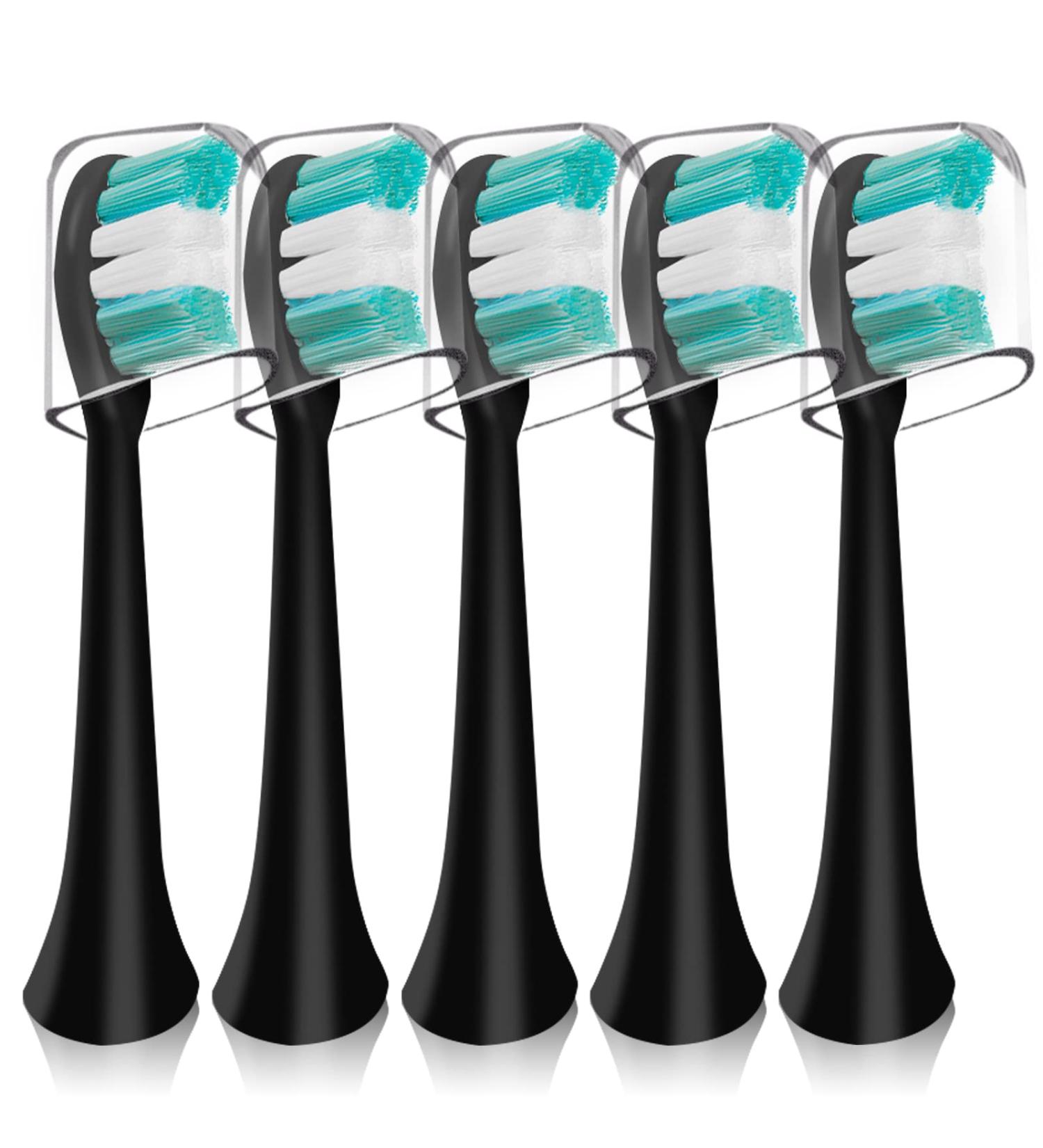 5 Pack Replacement Toothbrush Heads for AquaSonic Vibe Series Electric Toothbrush - Nylon Bristles - Curved Design - Black (5 Pack) - Buy Online on GoSupps.com