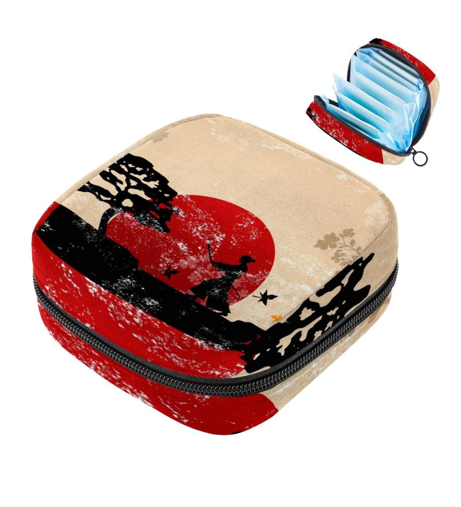 Retro Japanese Handicraft Menstruation Pad Bag with Zipper - Stylish Women's Napkin & Tampon Organizer - Buy Online on GoSupps.com