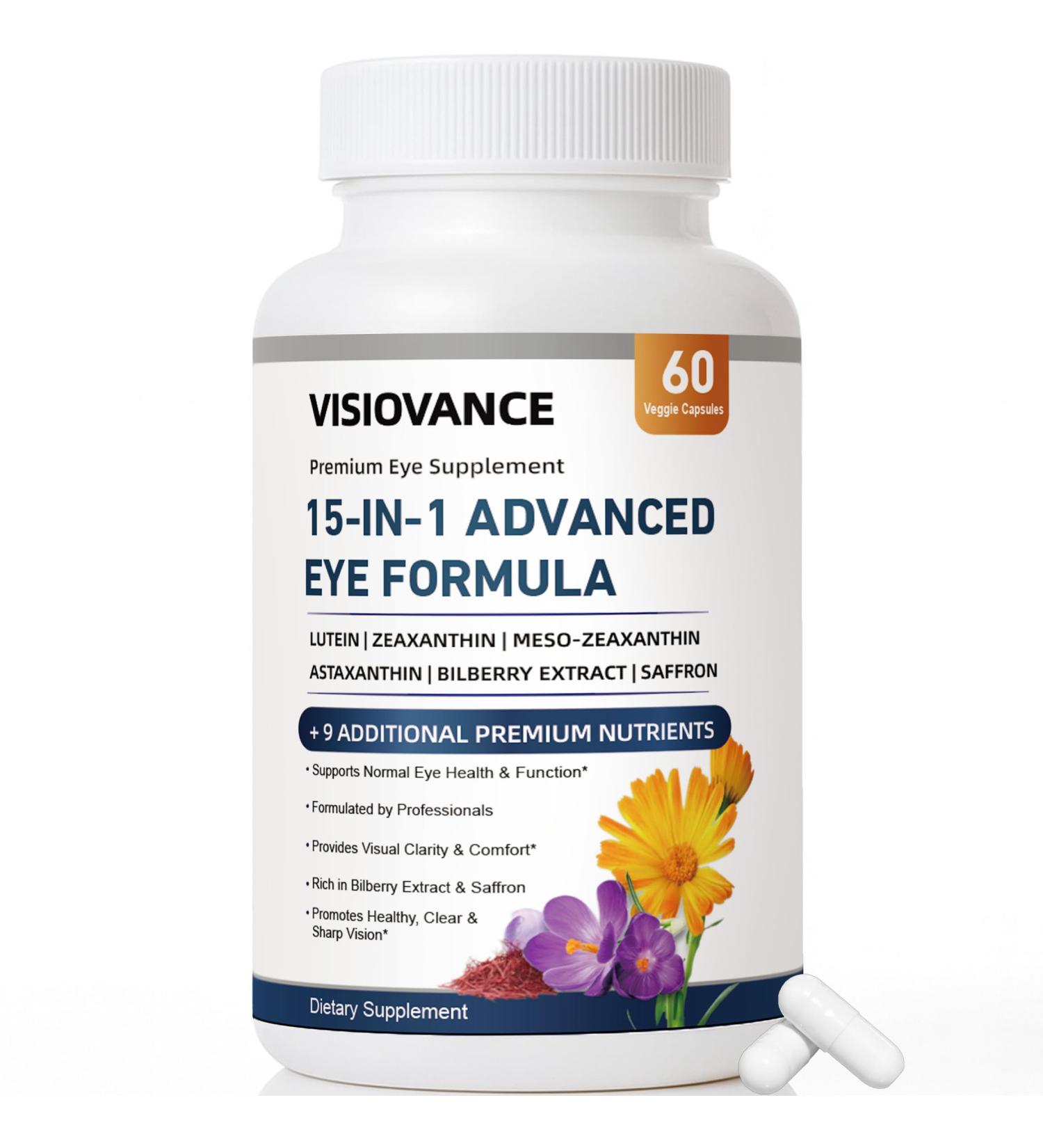 15 in 1 Advanced Eye Formula Neurobella Eye Vitamin and Mineral Supplement for Adults & Seniors with Lutein Astaxanthin Vitamin C/E Bilberry Promotes Eye Health Reduces Dryness 60 Capsules - Buy Online on GoSupps.com