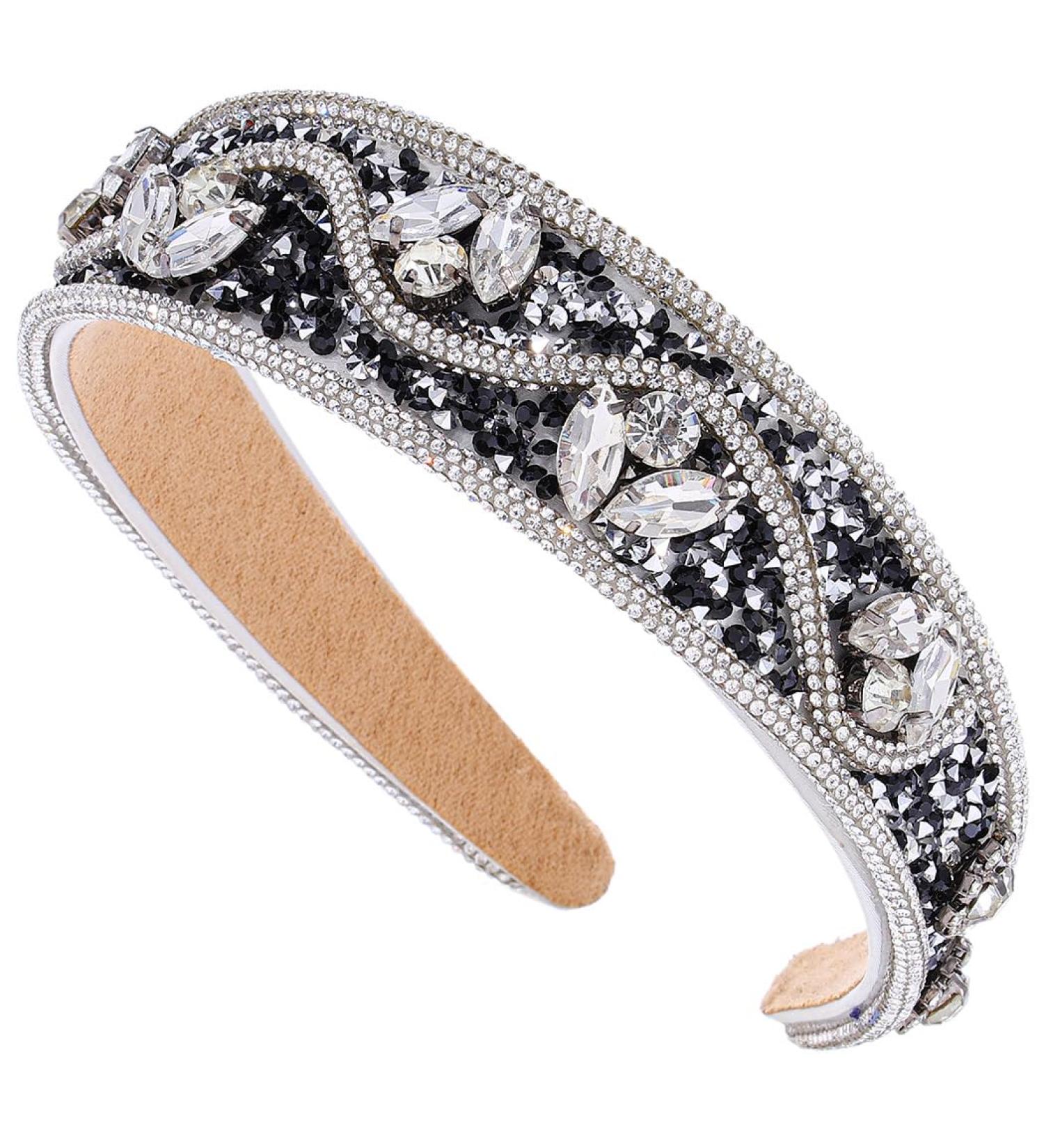 Flayem Rhinestone Headband Sparkly Crystal Headband Glitter Paddle Wide Hairband Gorgeous Banquet Hair Hoop Accessories for Women and Girls (Black White) - Buy Online on GoSupps.com