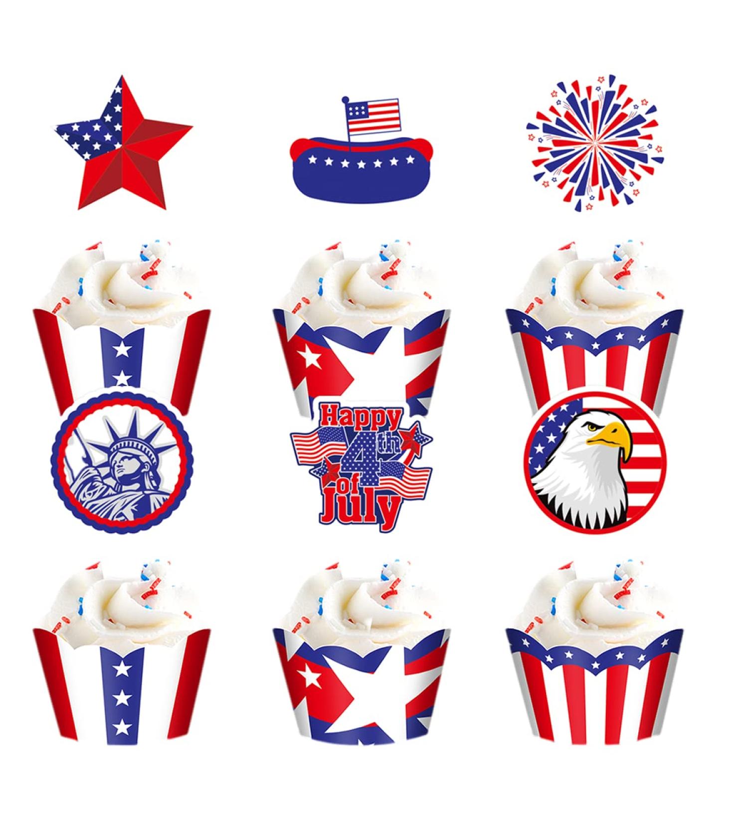 48pcs 4th Of July Cupcake Toppers Wrappers Independence Day Cupcake Toppers Firework Star USA Patriotic Cupcake Picks Patriotic Party Supplies Cake Decorations - Buy Online on GoSupps.com