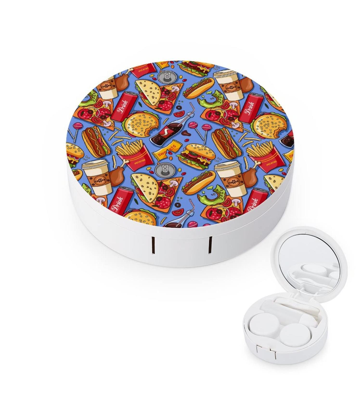 American Fast Food Round Case For Contact Lens Kit Storage Box with Mirror Printed - Buy Online on GoSupps.com
