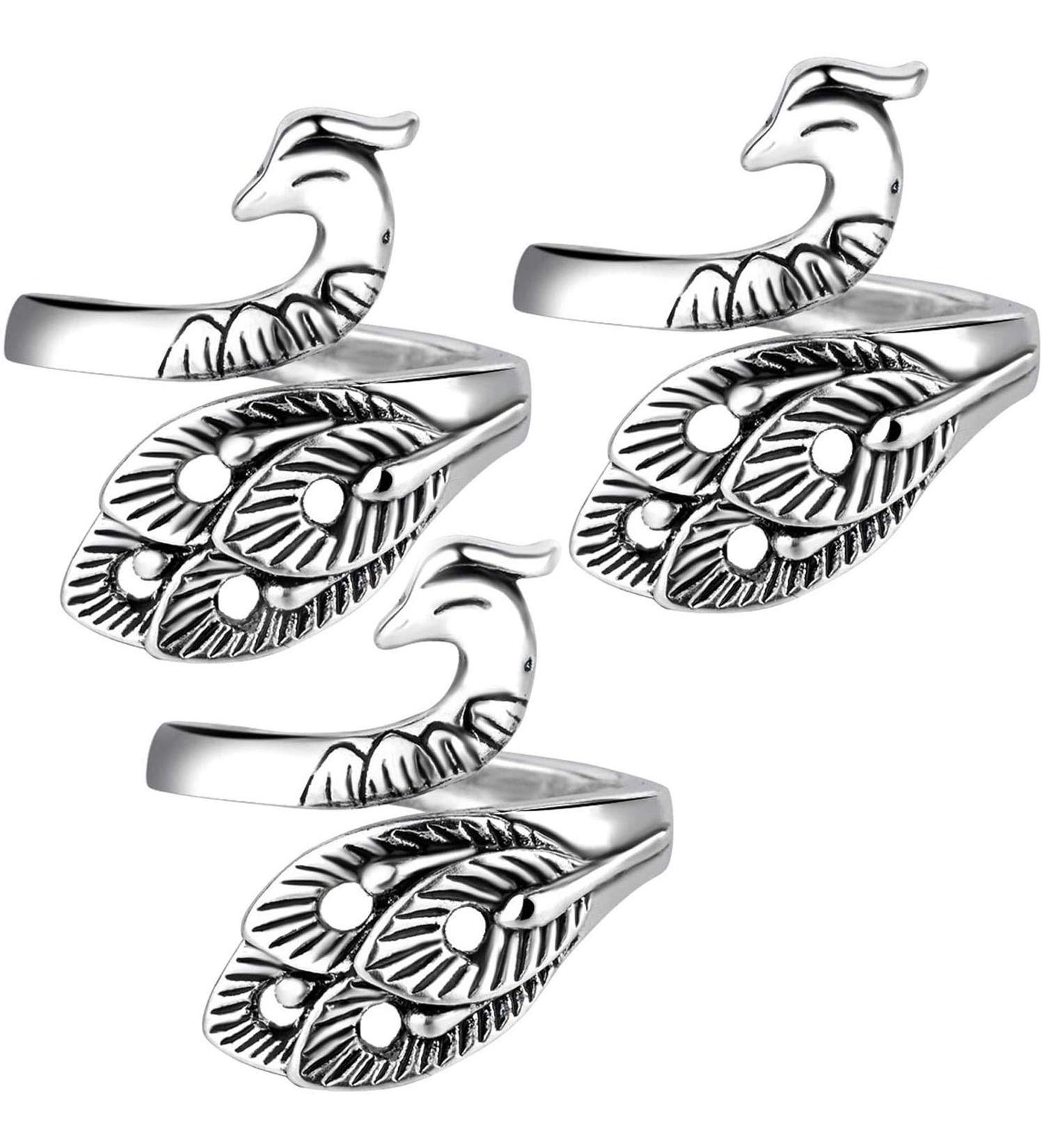 3-Pack Adjustable Knitting Loop Crochet Rings - Peacock Design | Open Finger Ring for Faster Knitting - Braided Style | Knitting Accessories - Buy Online on GoSupps.com