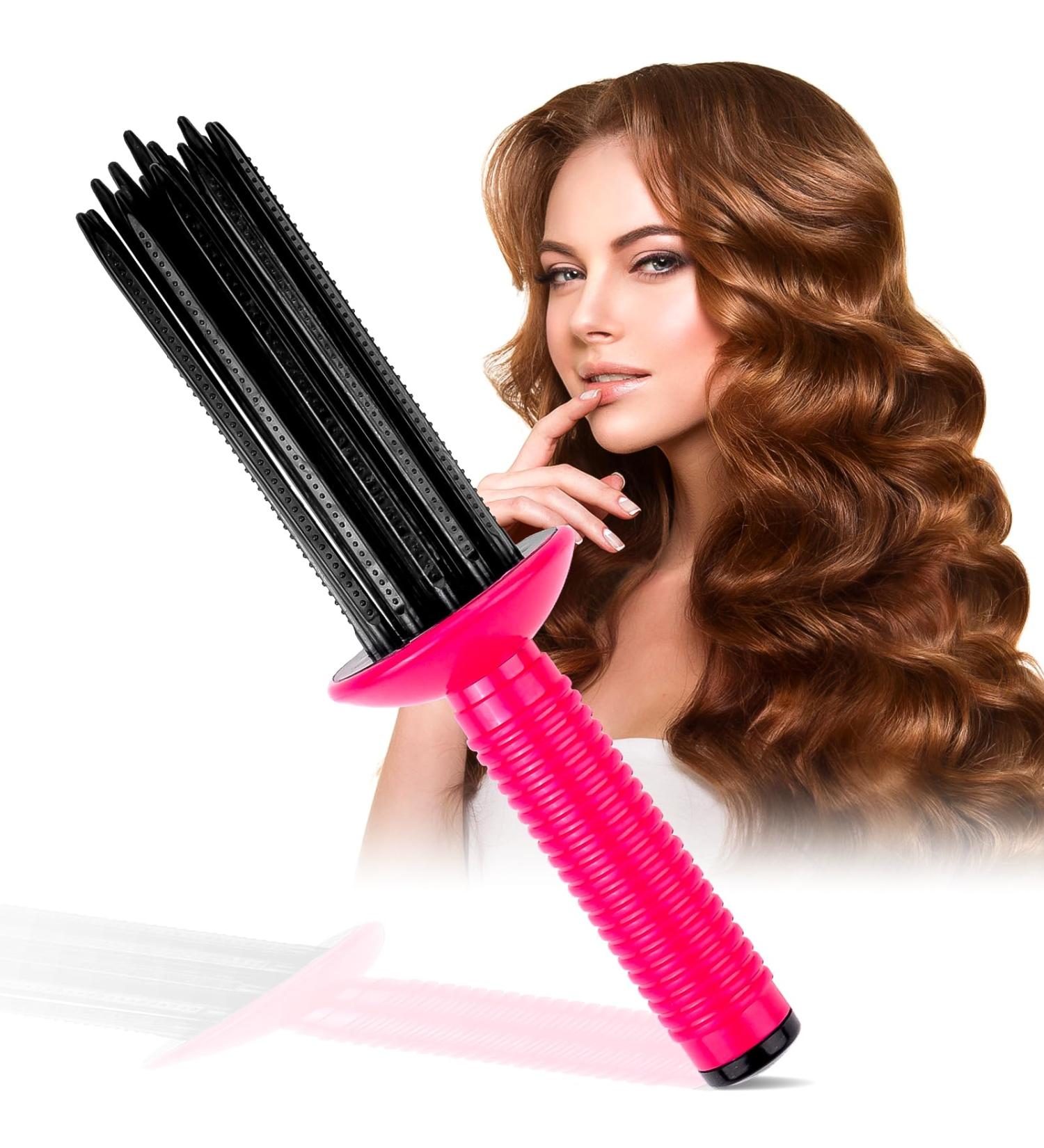 Curling Roll Comb Curling Hair Brush Hair Fluffy Curling Brush Hair Rollers Styling Brush for Curly Hair Hair Curling Roll Comb for Women Girls Heatless Curling Wand Comb Hair Dryer Accessories Pink - Buy Online on GoSupps.com