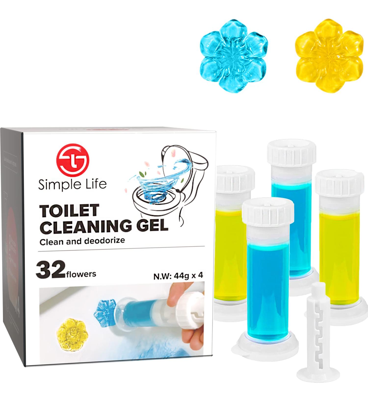 Simple Life Fresh Flower Stamp Toilet Gels Variety Pack - 32 Stamps, Pack of 4 - Limescale & Stain Removal with Air Freshening Scent - Deodorizing Clean - Blue & Yellow - Buy Online on GoSupps.com