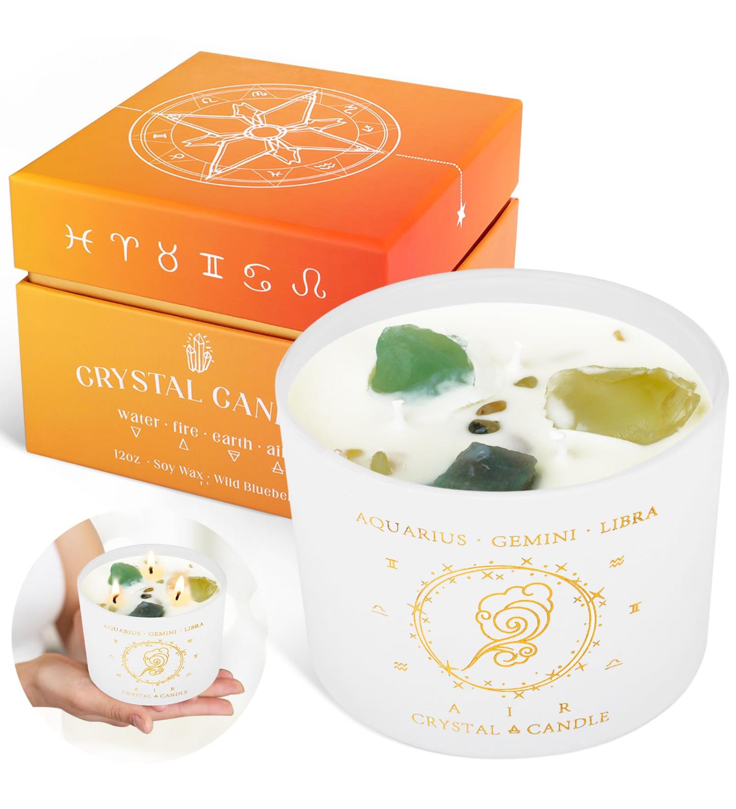 Healing Crystal Candle - Manifestation Candle with Crystals for Aquarius Gemini Libra | Spiritual Gifts for Women | Meditation Healing Candle - 12 Oz - Buy Online on GoSupps.com