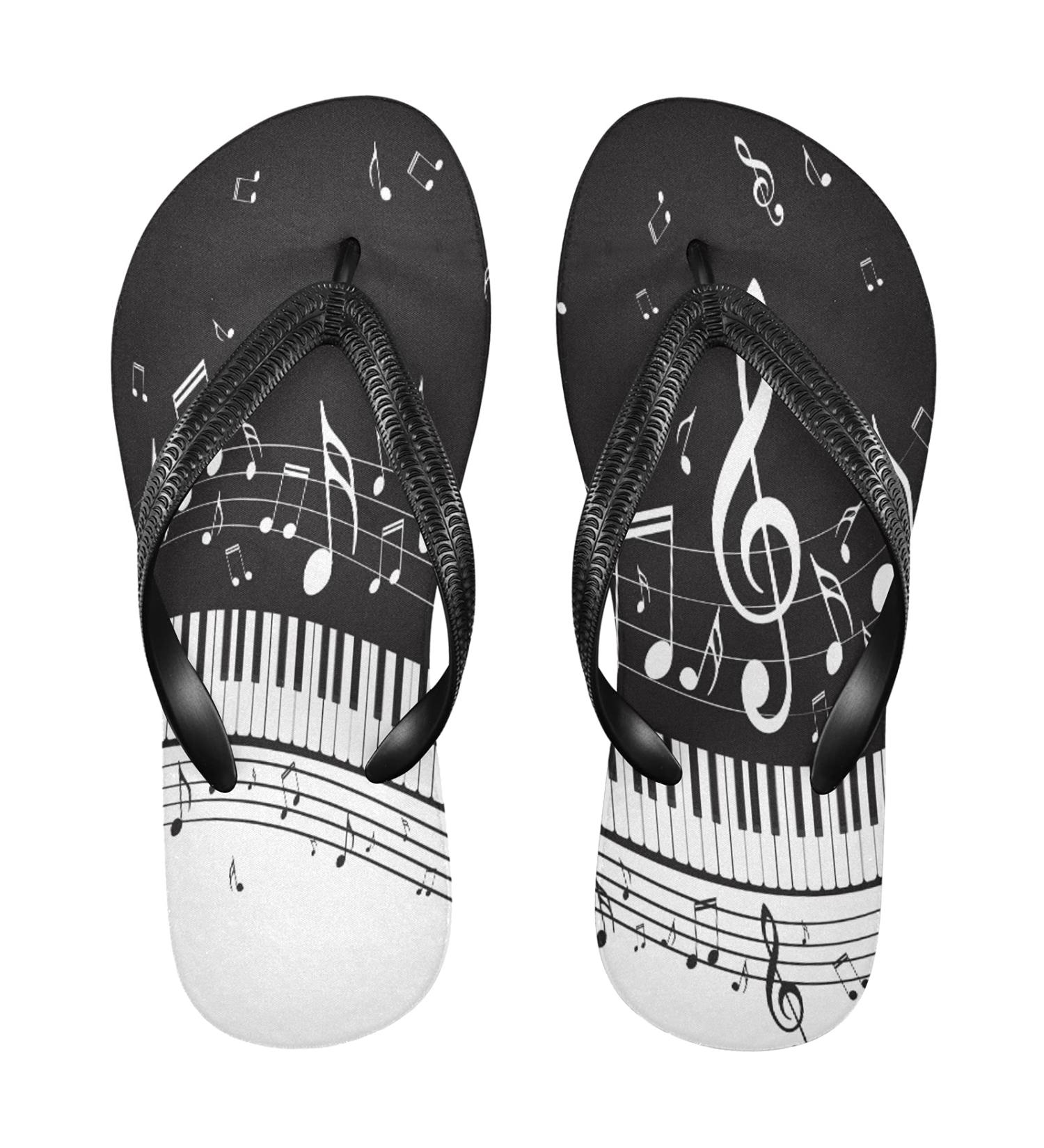 Mnsruu Musical Notes Piano Keys Flip Flops - Black & White for Home Hotel Spa & Travel - Buy Online on GoSupps.com
