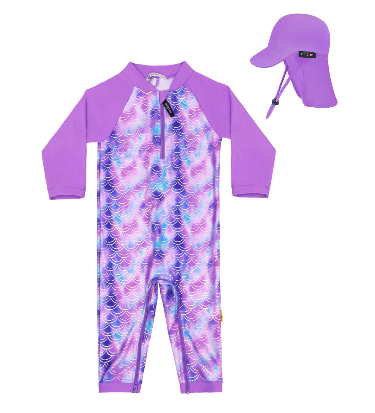 weVSwe Baby Girl UV Protection Rash Guard Swimsuit with Sun Hat | Fish Scales Design | 0-3 Years - Buy Online on GoSupps.com
