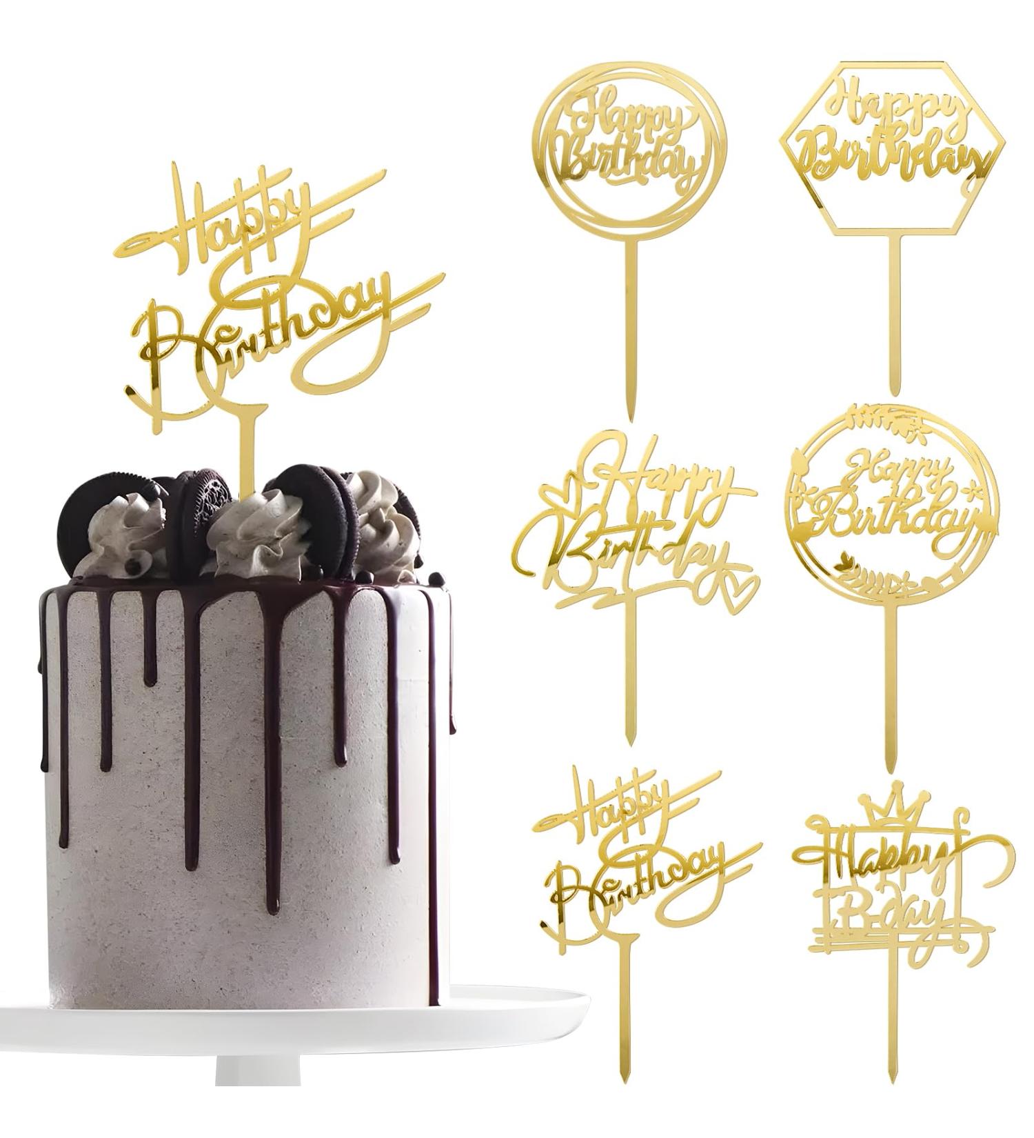 2pcs Happy Birthday Cake Topper Glitter Gold Acrylic Cake Decorations Supplies for Birthday Cake (6PCS Happy birthday) - Buy Online on GoSupps.com