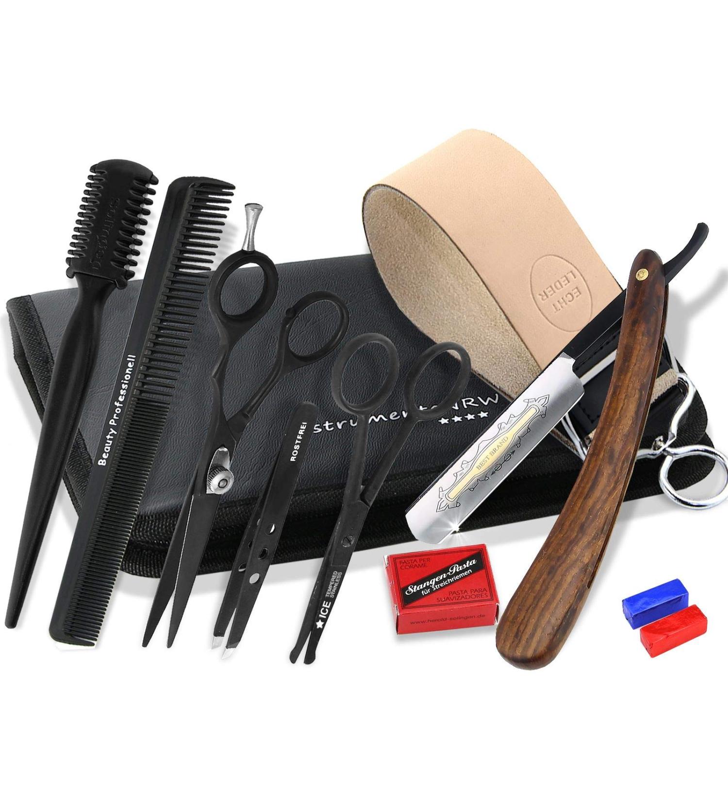 Professional Razor Set with Wooden Handle | Paste Solingen | Leather Strop & Beard Scissors | Elegant Case for Grooming - Buy Online on GoSupps.com