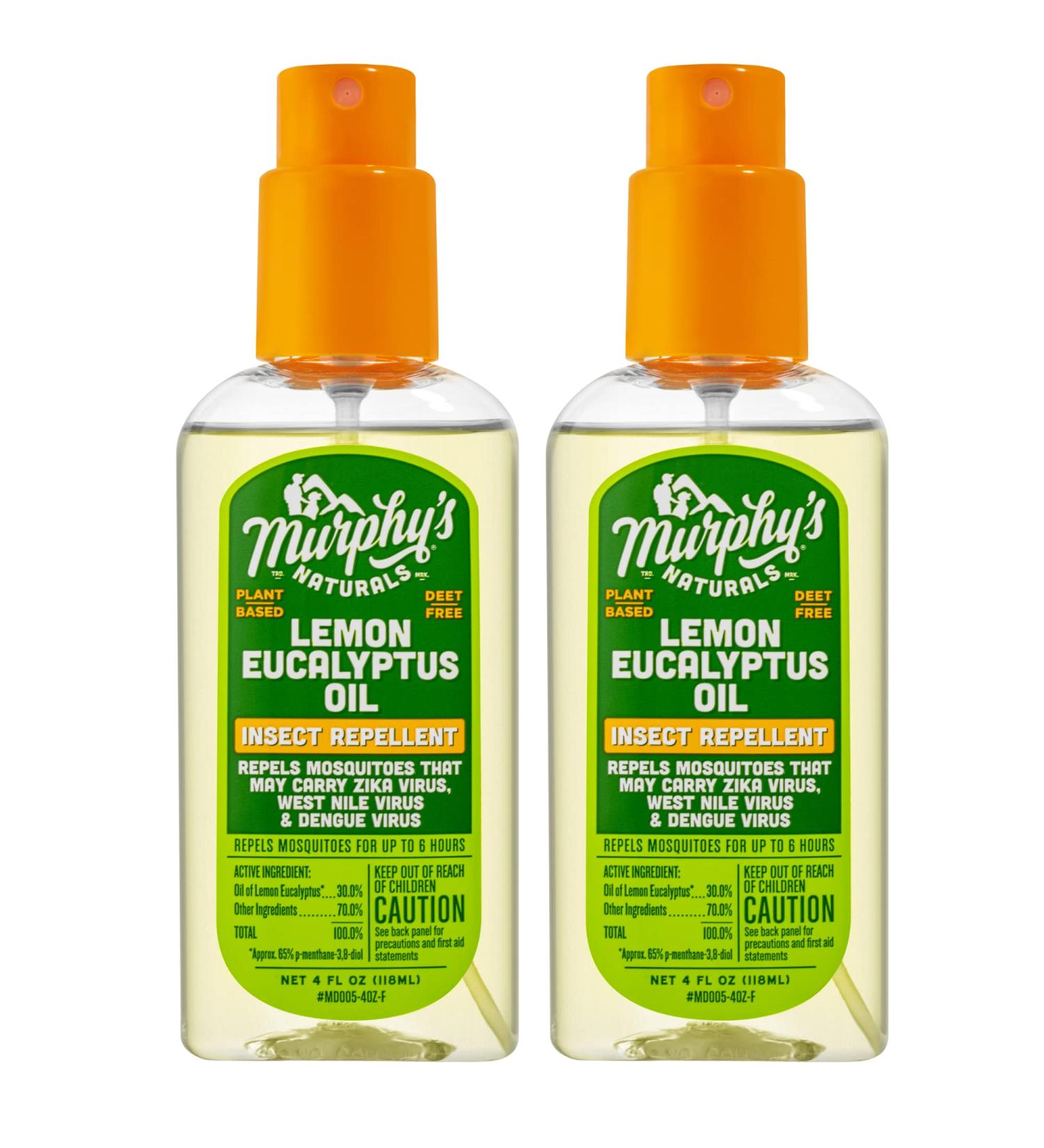 Murphy's Naturals Lemon Eucalyptus Oil Insect Repellent Spray | DEET-Free, Plant-Based Formula | Mosquito & Tick Repellent | 4oz Pump Spray (2 Pack) - Buy Online on GoSupps.com