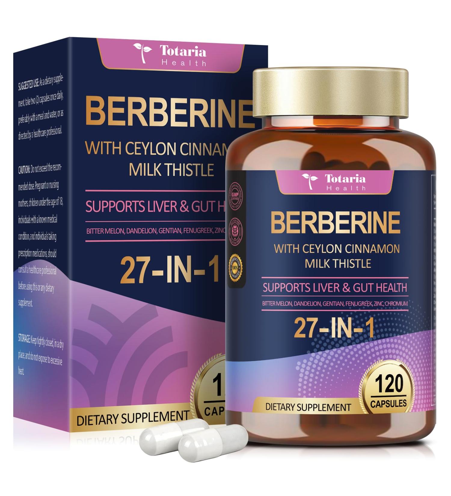 Berberine Supplement with Ceylon Cinnamon Milk Thistle - GLP-1 Supplement GLP Activate Natural Formula Berberine Plus for Liver & Gut Health Immunity Better Figure Men & Women - 120 Vegan Caps - Buy Online on GoSupps.com